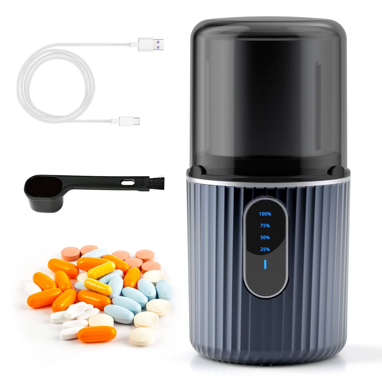 Electric Pill Crusher Grinder - Cordless Tablet Grinder for Pills, Vitamins & Medications - Fine Powder Pulverizer with Removable Cup - Perfect for Elderly Care, Travel & Home Use