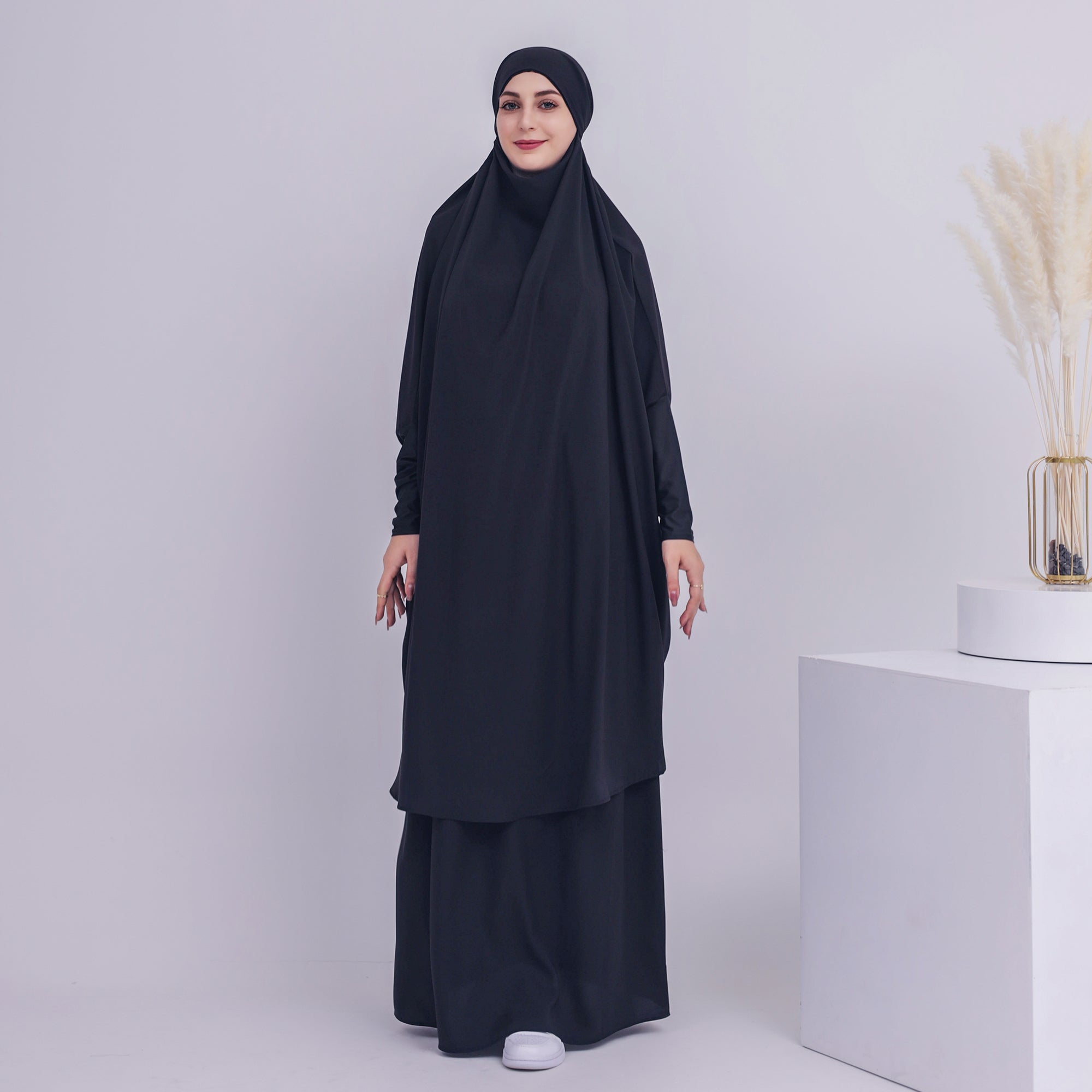 2-Piece Amira Jilbab Hijab Set - Black Muslim Prayer Scarf for Women - Perfect for Daily Wear, Prayer & Modest Fashion