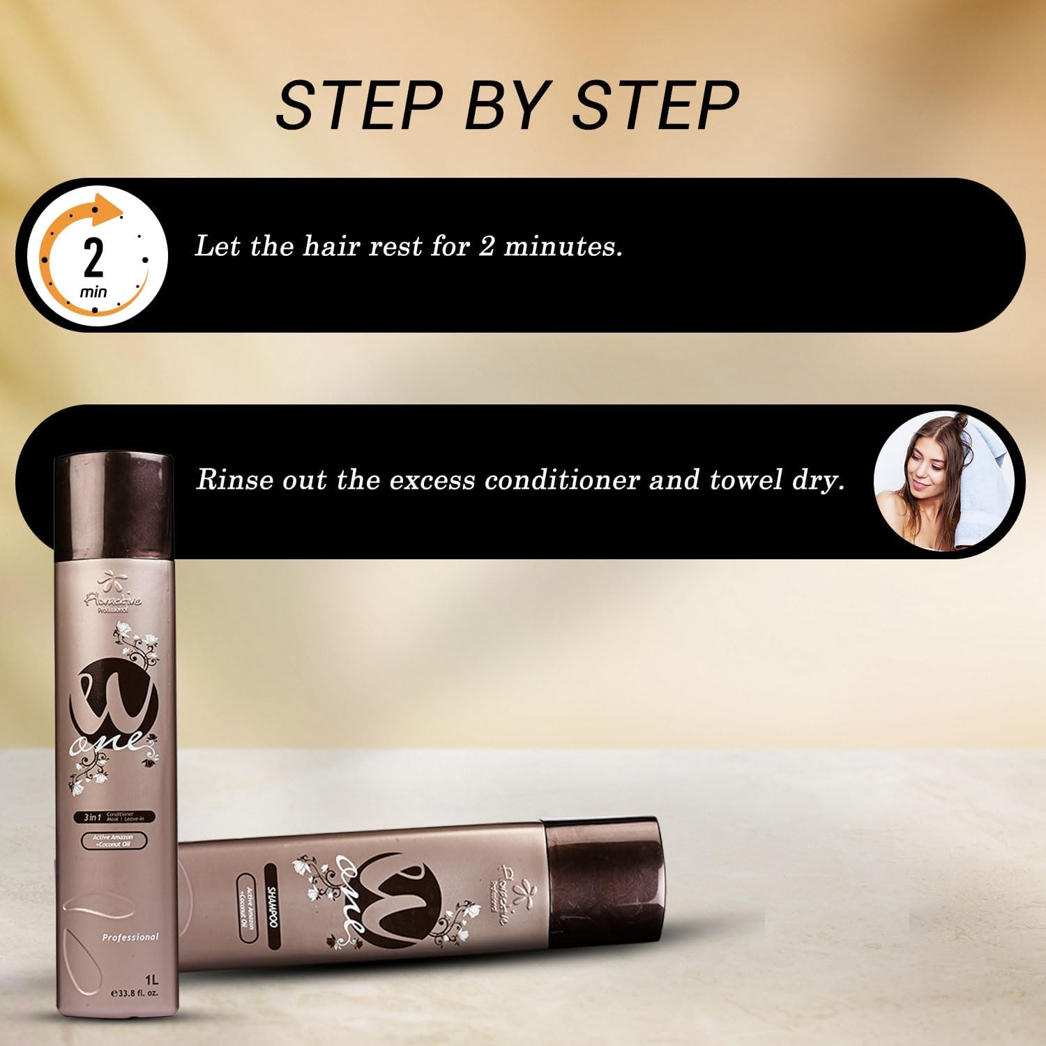 W One Shampoo & 3-in-1 Conditioner Set 1000ml (33.8oz) - Brown Hair Care for Men & Women - Perfect for Daily Use, Travel & Gym