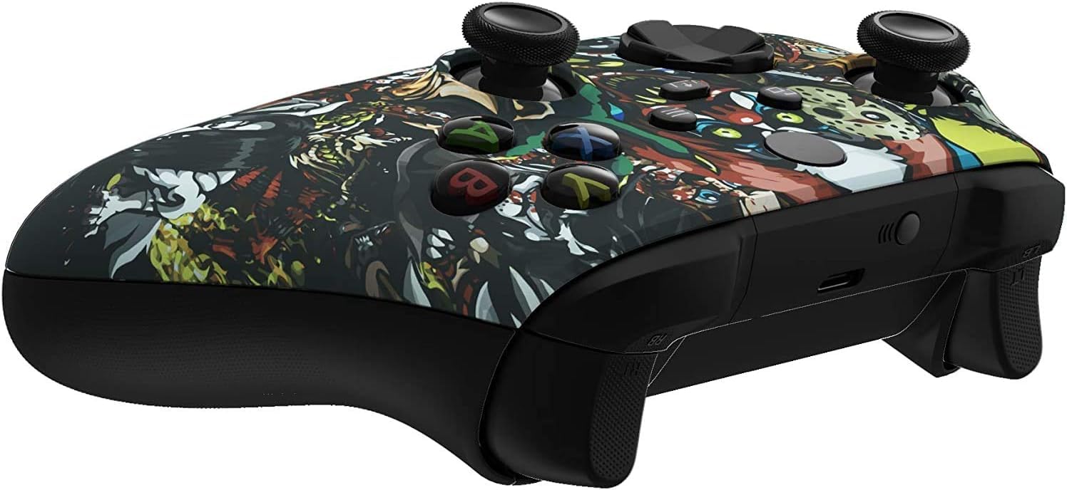 Modded Xbox Controller with Rapid Fire & White LED - Custom Scary Party Soft Touch Design for Gaming, FPS & Competitive Play