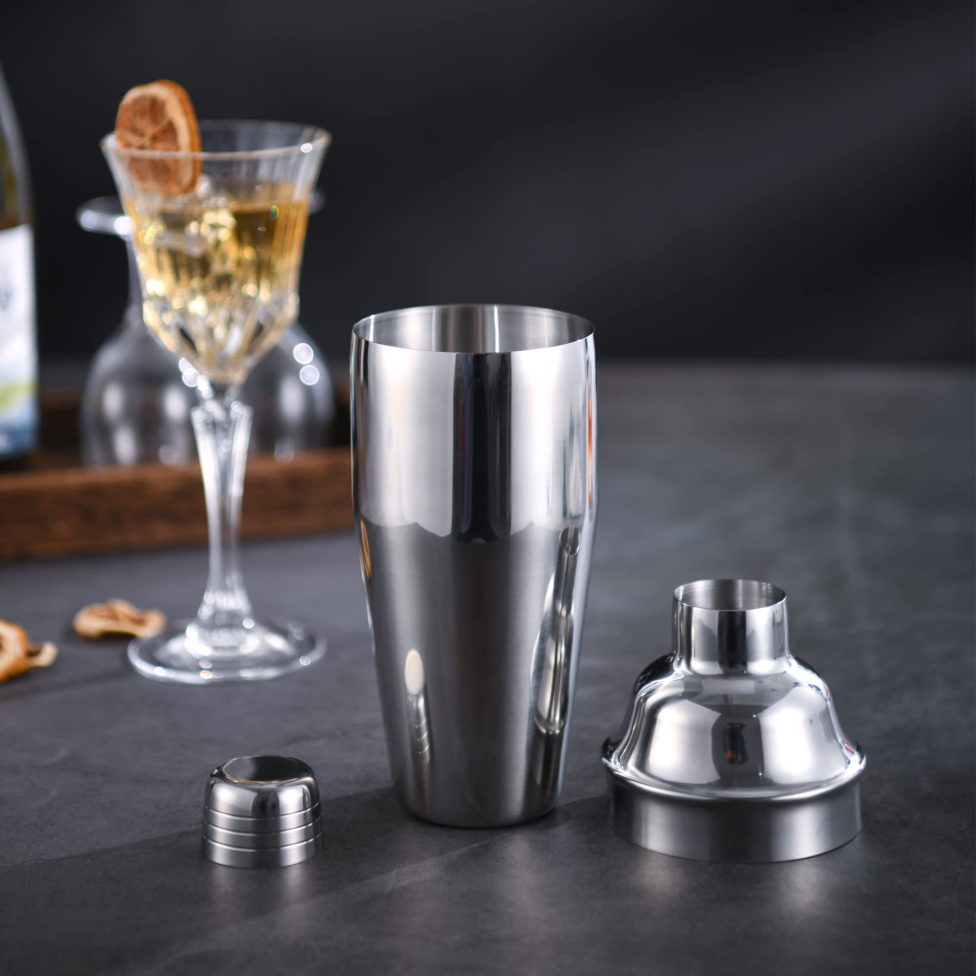 24 oz Professional Stainless Steel Cocktail Shaker Set with Built-in Strainer - Martini & Margarita Mixer - Perfect Bartender Kit Gift for Home Bars, Parties & Mixology Enthusiasts