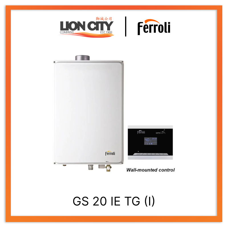Ferroli GS 20 IE TG (I) Indoor Standalone Gas Water Heater - Instant Hot Water for Bathroom, Kitchen & Home Use - Energy Efficient Tankless Design
