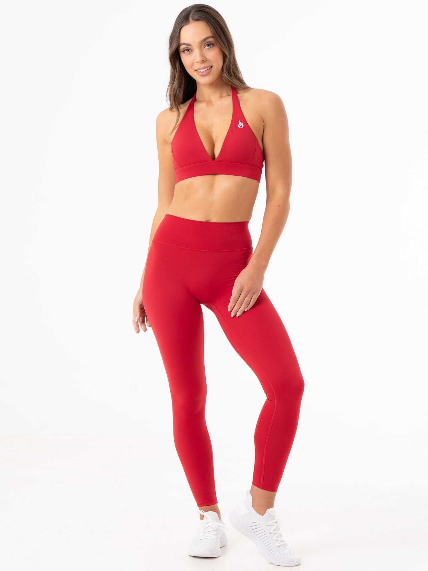 NKD Halter Bra Cherry Red - Adjustable Straps, Comfortable Support for Yoga, Gym & Everyday Wear