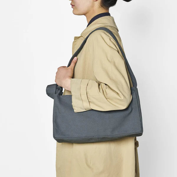 Kurashiki Hampu Canvas Shoulder Bag (Rectangle) - Grayish White Japanese Cotton Tote for Women & Men | Perfect for Work, Travel & Everyday Use