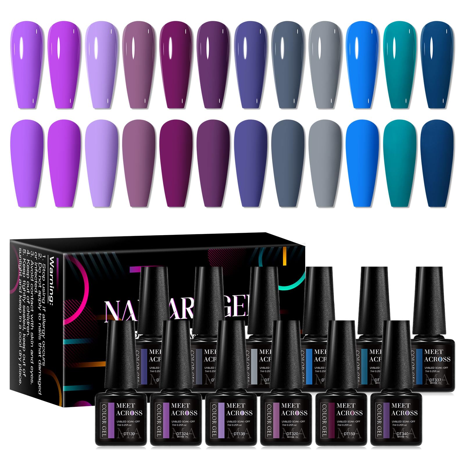 12pcs Soak Off UV LED Gel Nail Polish Set - Blue Purple Shimmer Nail Art Kit for Salon & Home Manicure | Long Lasting Gel Polish for Women | Perfect for Parties, Weddings & Special Occasions