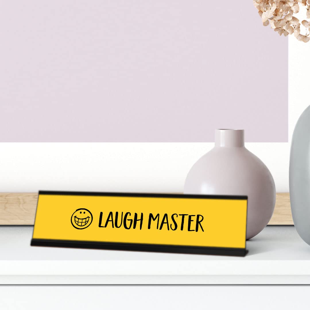 Laugh Master Black Frame Desk Sign (2x8 Inches) - Funny Office Decor for Workstations, Reception Desks & Home Offices