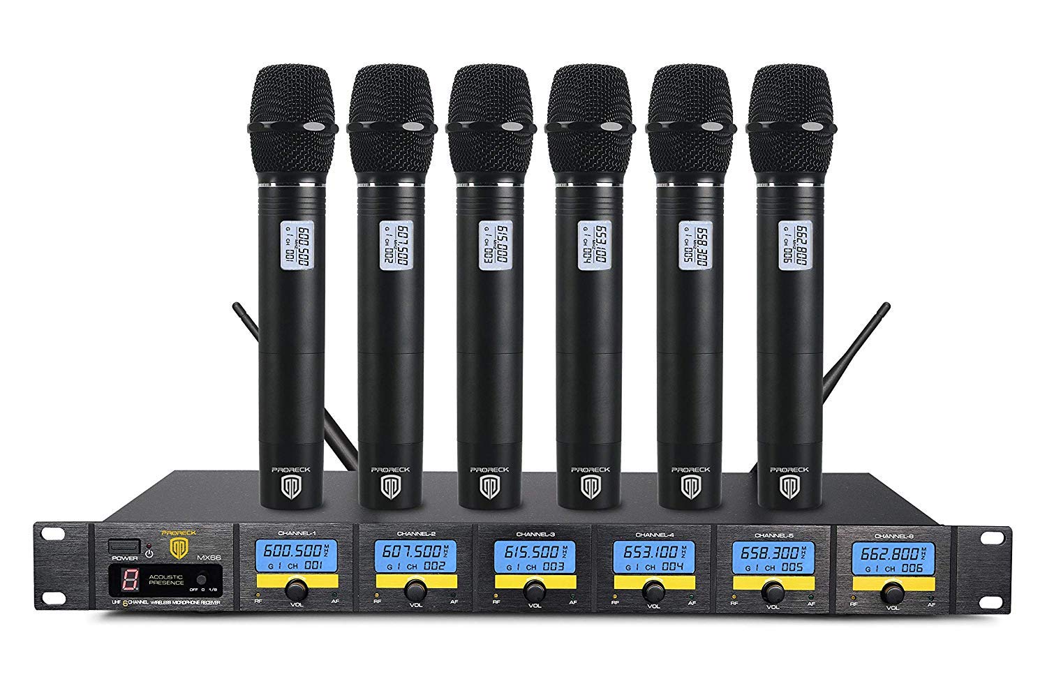 PRORECK MX66 6-Channel UHF Wireless Microphone System with 6 Handheld Mics - Professional Karaoke & PA System for Parties, Weddings, Churches, Conferences & Public Speaking | Ideal for Live Performances, Events & Stage Shows