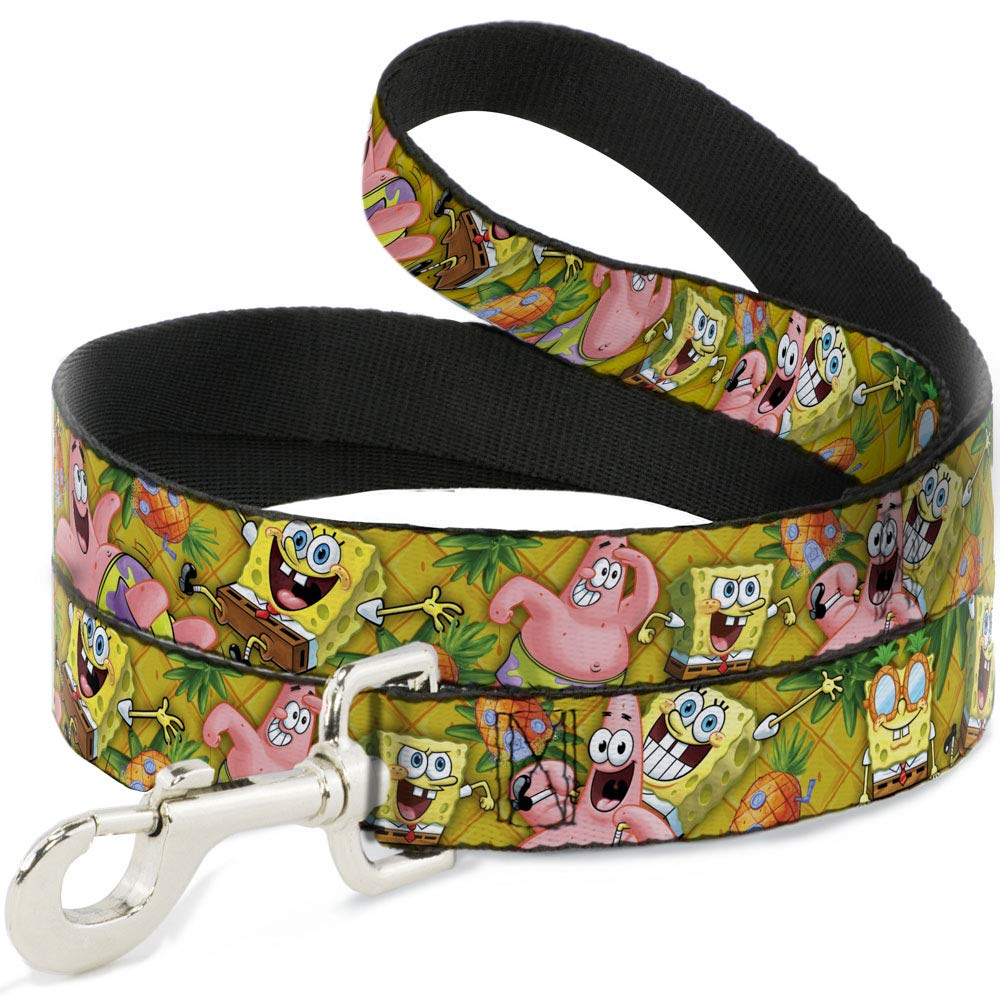 Spongebob & Patrick Starfish Dog Leash - 4 Feet Long, 0.5 Inch Wide, Pineapple & Gold Design - Perfect for Cartoon Lovers, Beach Walks, and Themed Pet Accessories