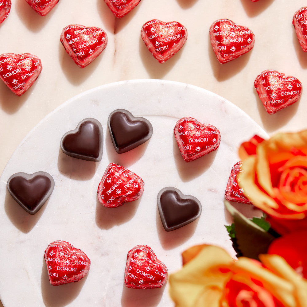 Domori Criollo 70% Dark Chocolate Hearts (24 pcs) - Premium Valentine's Gift, Party Favors & Gourmet Dessert Treats