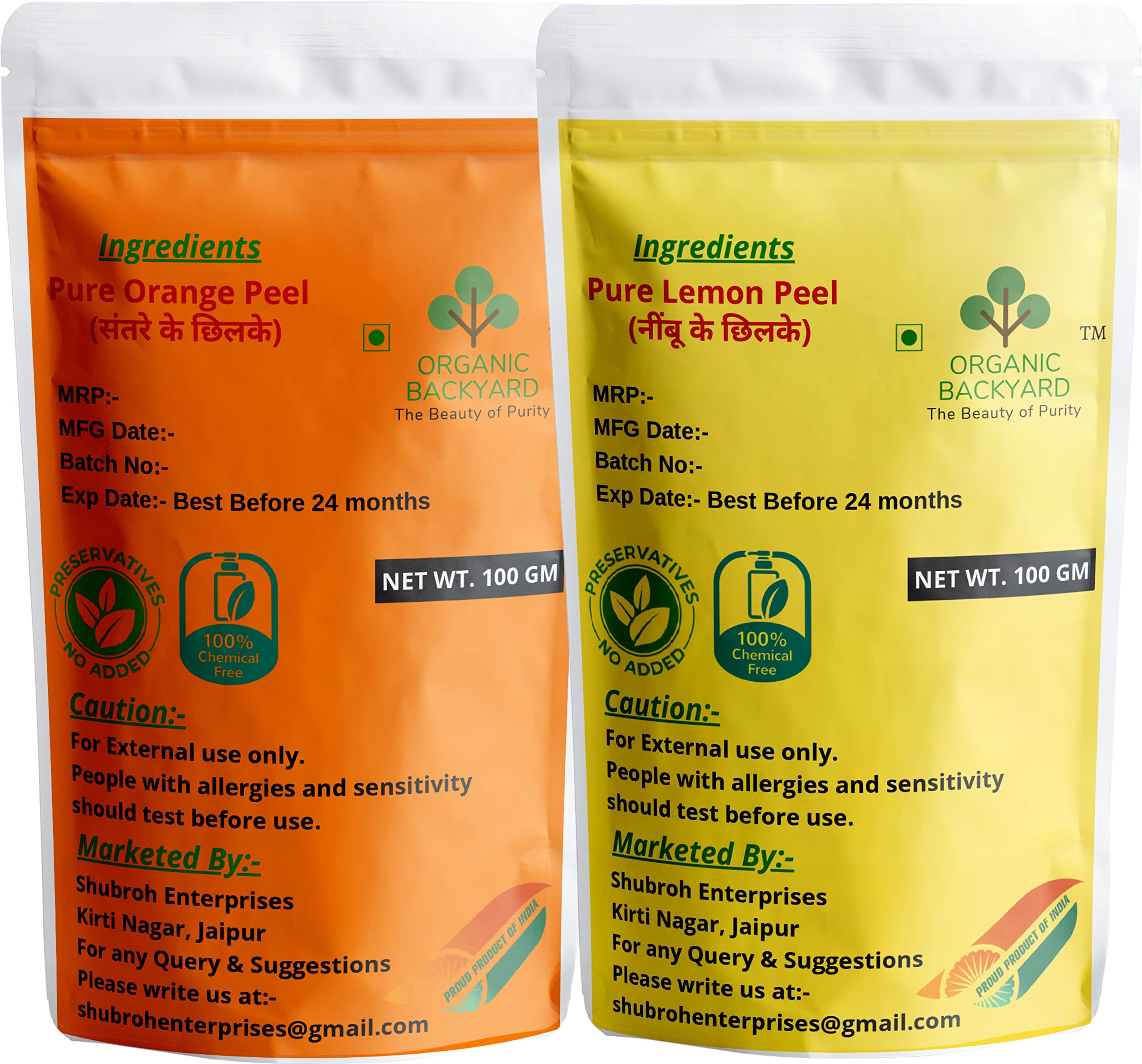 Organic Orange Peel & Lemon Peel Powder Combo - 100% Natural, 100g Each - Brightening Face Mask & Exfoliator for Glowing Skin - DIY Skincare, Acne Treatment, Dark Spot Remover