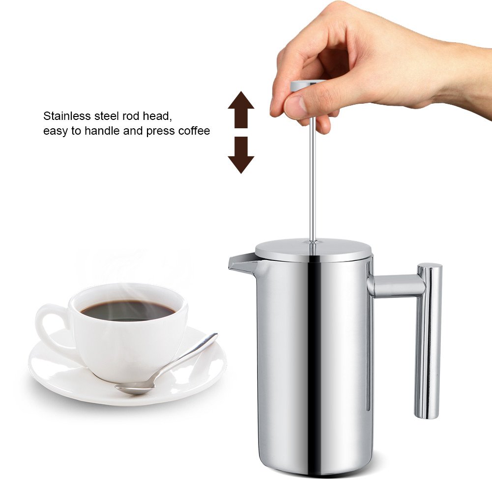 Premium Stainless Steel French Press Coffee Maker - 350ml Double Wall Insulated, Rust-Proof for Espresso & Tea - Perfect for Home, Office, Camping & Gifts