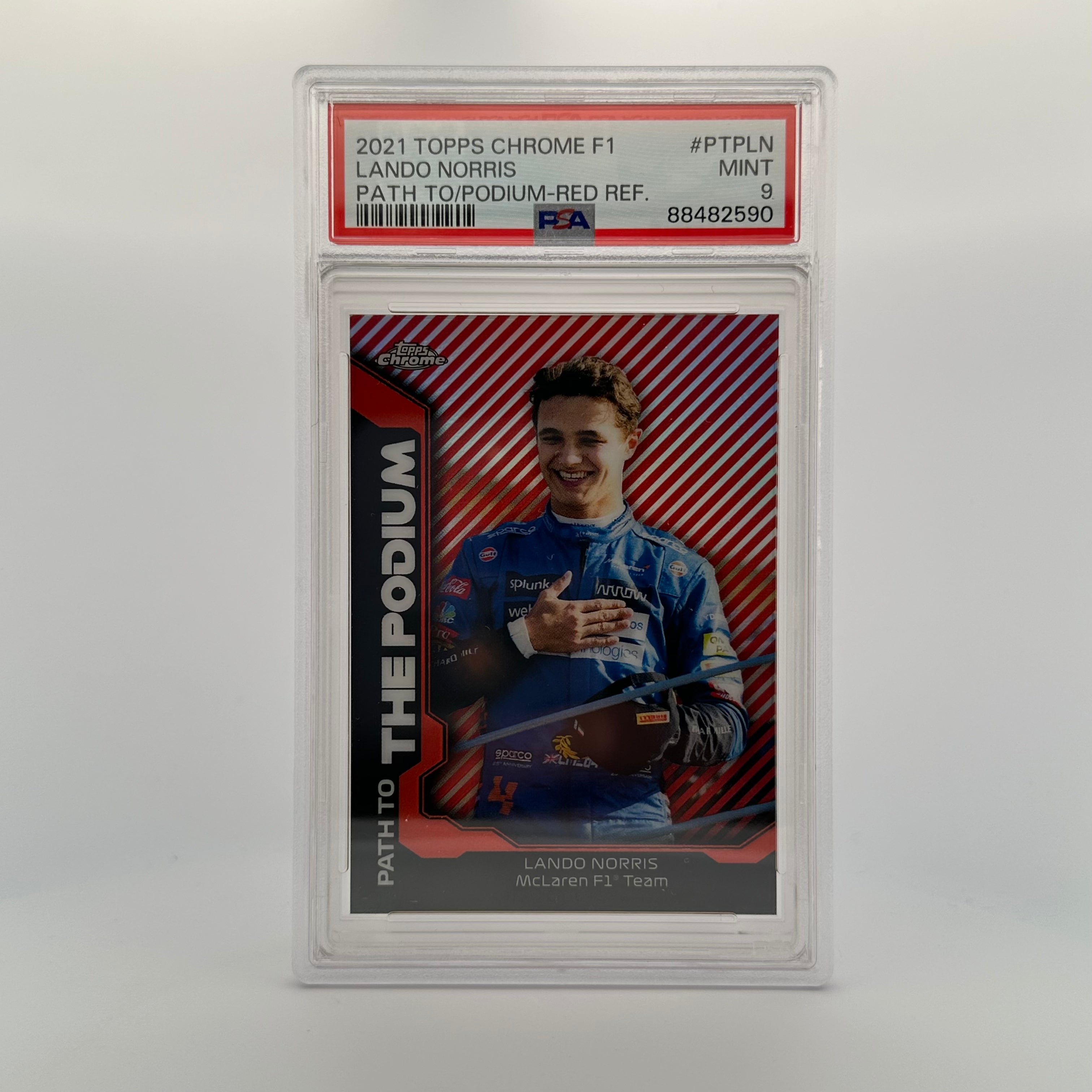 2021 Topps Chrome Lando Norris #PTPLN Red Refractor PSA 9 2/5 - Rare Racing Collectible for F1 Fans & Sports Card Investors - Perfect for Display, Trading, and Memorabilia Collections