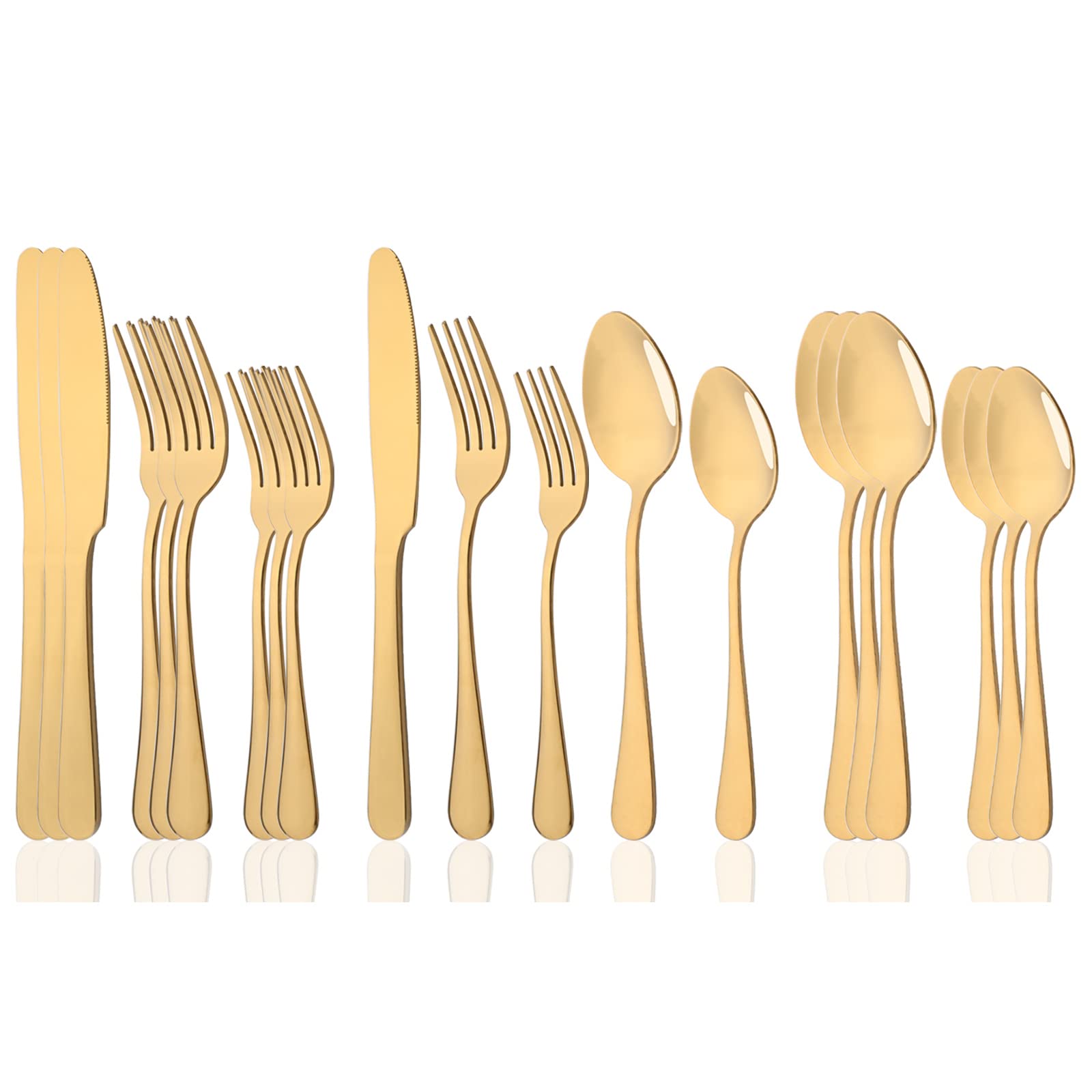 20-Piece Stainless Steel Silverware Set Service for 4 - Mirror Polished Gold Flatware Cutlery Set with Knives, Forks & Spoons - Durable Dishwasher Safe Kitchen Utensils for Dining, Parties & Everyday Use