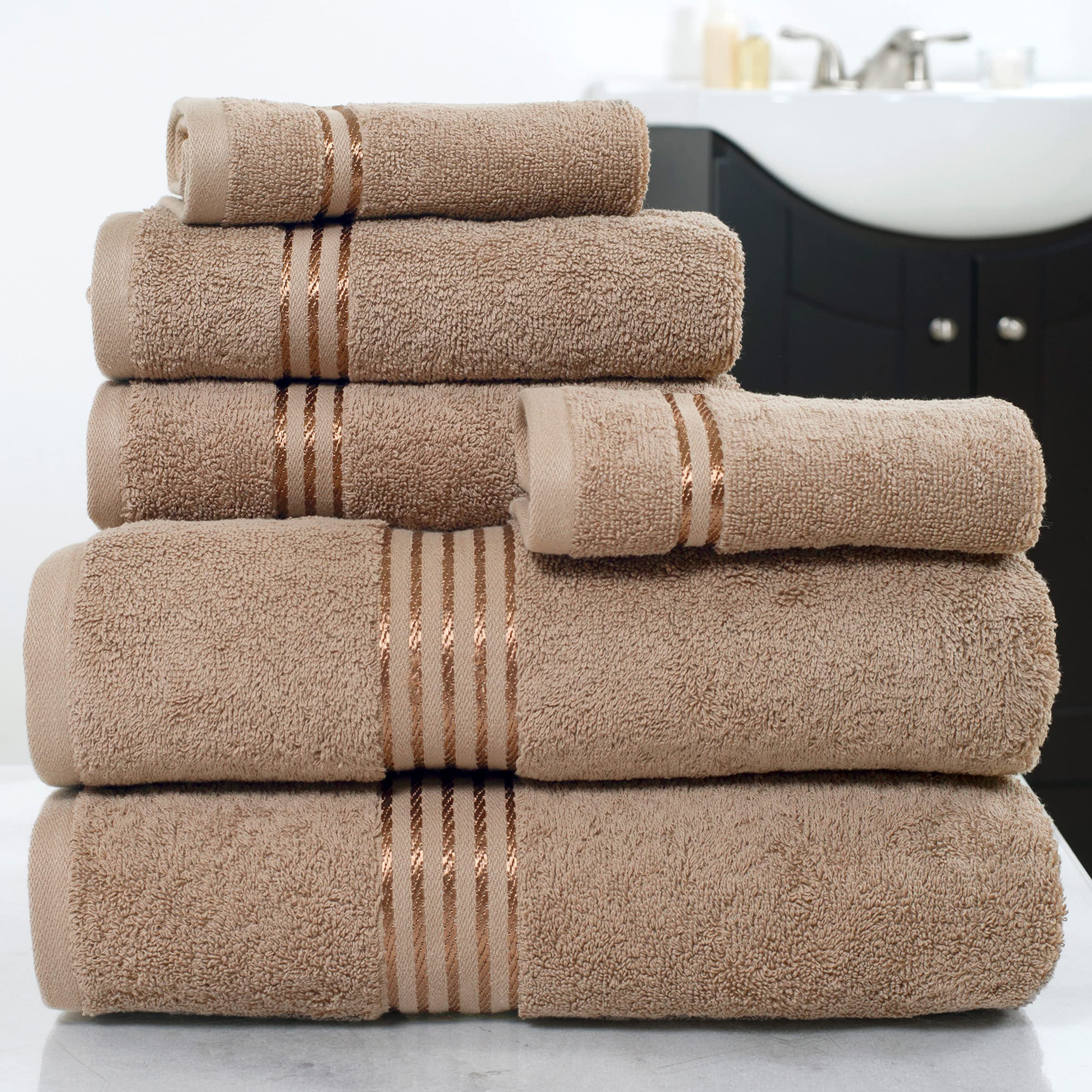 Luxury 100% Cotton 6-Piece Hotel Towel Set - Taupe | Soft & Absorbent Bath Towels for Spa, Bathroom & Guest Use