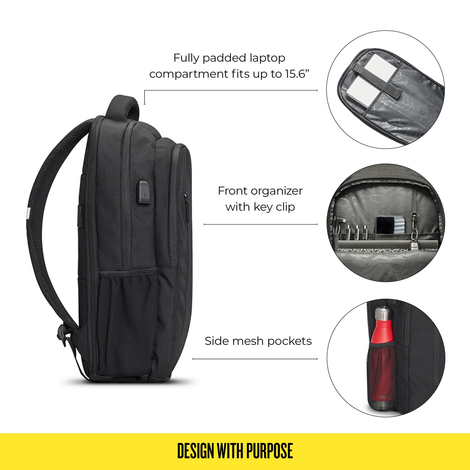Solo New York Re:Define Laptop Backpack for 15.6 Inch Laptop - Durable Water-Resistant Business Backpack with USB Charging Port - Perfect for Work, Travel & College Students (Black)