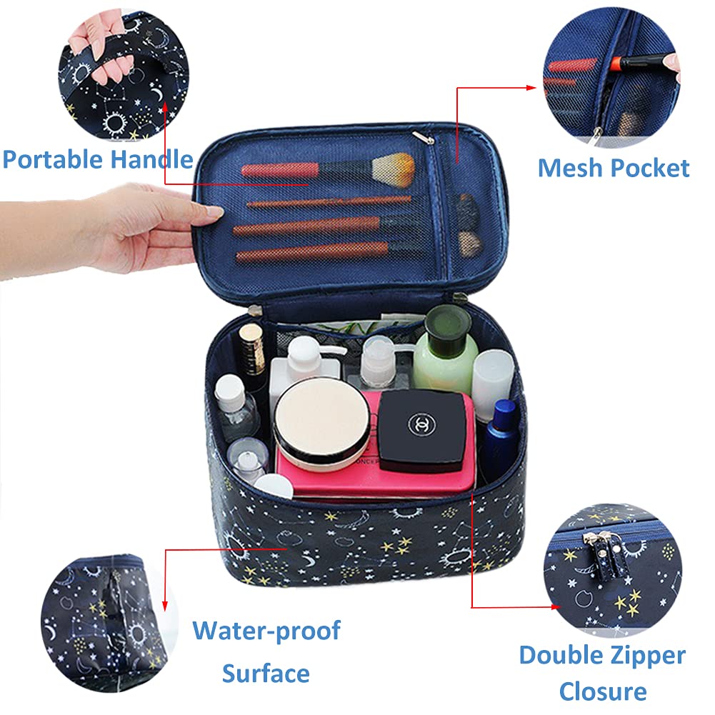 HOYOFO Waterproof Makeup Bag for Women Travel - Large Cosmetic Organizer Case with Starry Sky Design - Perfect for Travel, Gym, and Daily Use
