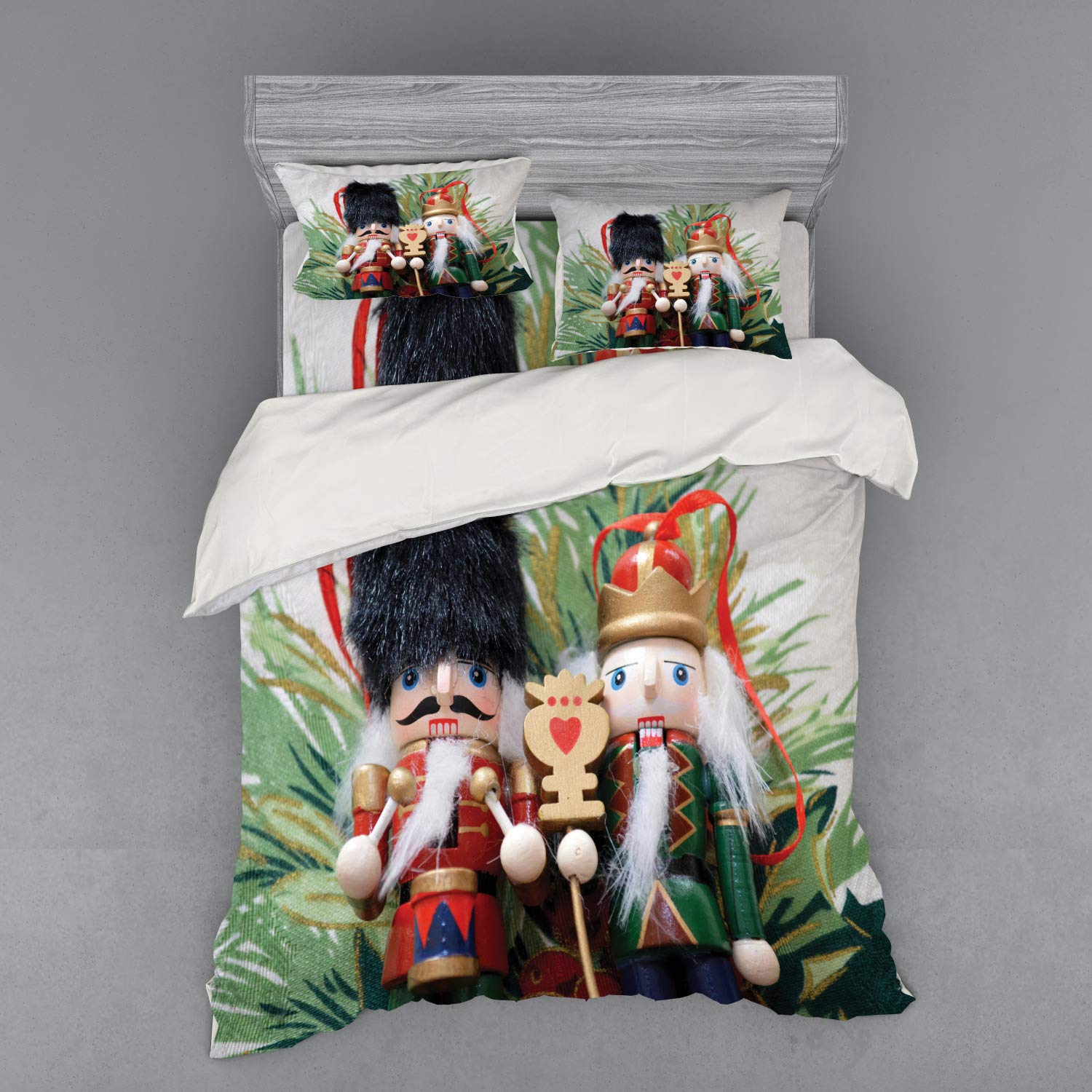 Lunarable Christmas Nutcracker Duvet Cover Set - 4 Piece Queen Size Bedding with Shams & Fitted Sheet - Festive Holiday Decor for Bedroom - Perfect for Christmas Themed Bedroom Decorations