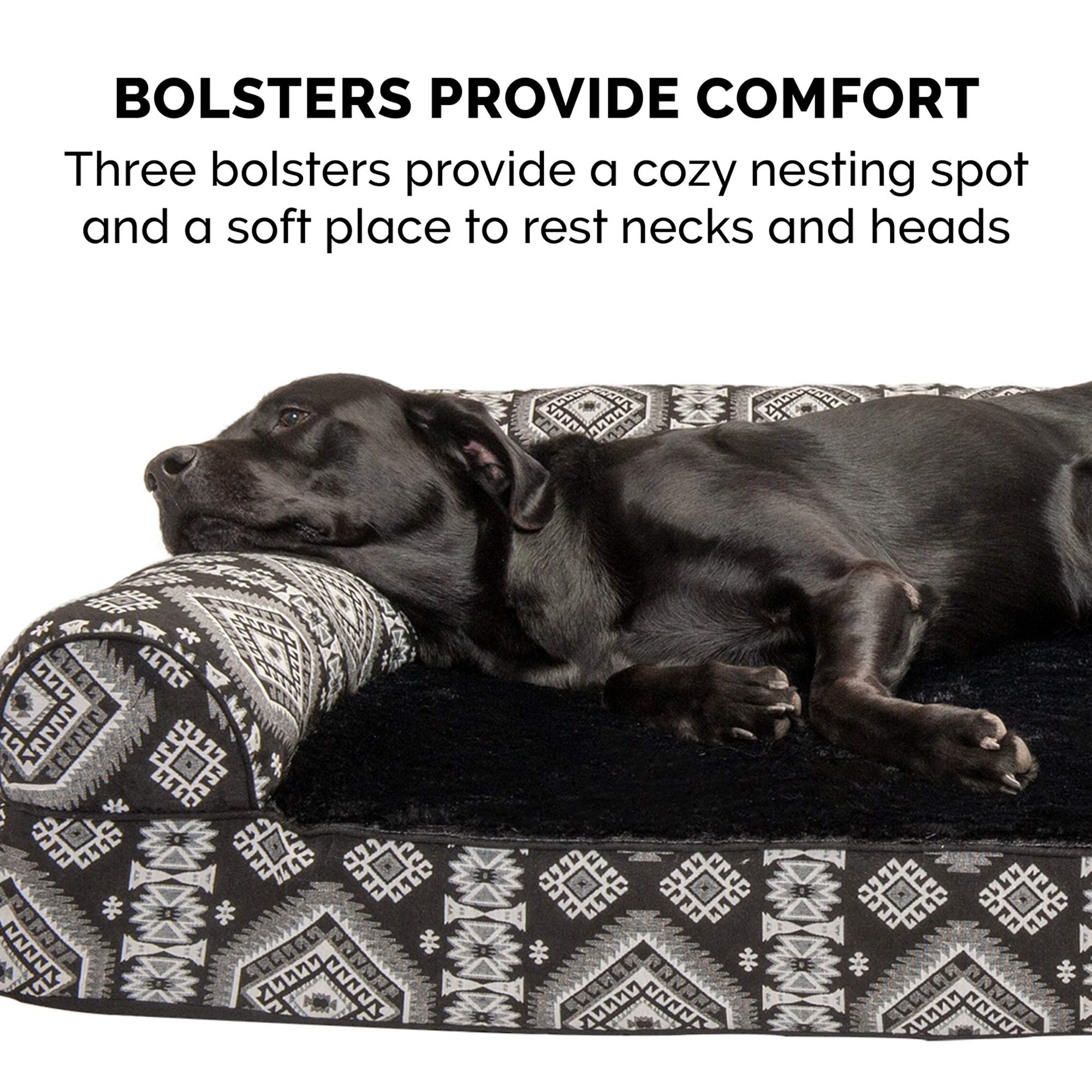 Furhaven Orthopedic Dog Bed for Small & Medium Dogs - Removable Bolsters & Washable Cover - Supports Up to 35 lbs - Plush Sofa Style with Southwest Kilim Woven Decor in Black Medallion - Perfect for Living Rooms, Bedrooms & Pet-Friendly Spaces