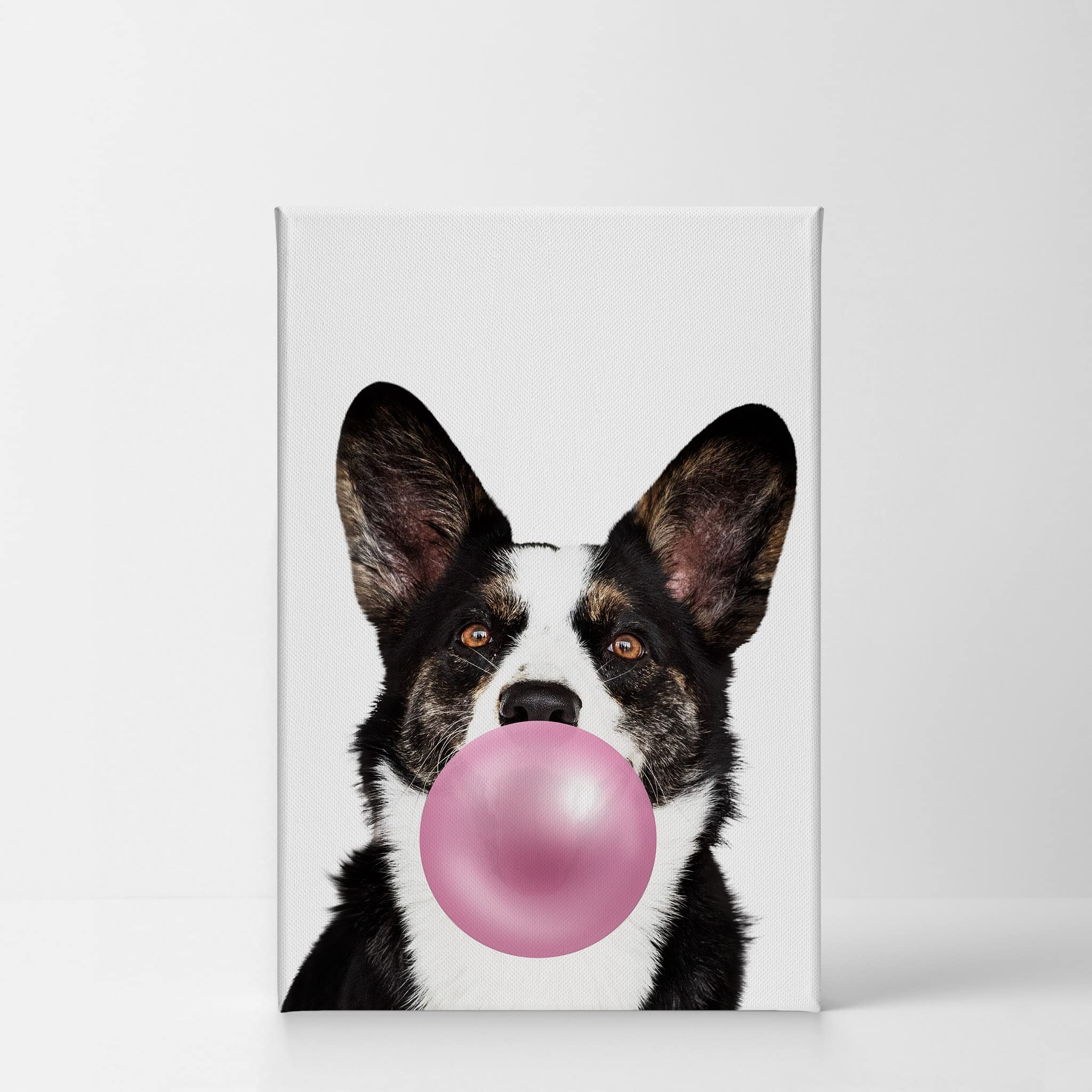 Cute Corgi Dog Bubble Gum Pop Art Canvas Print - Pink Animal Wall Decor for Kids Room, Nursery & Home - 40x30 Inch Made in USA | Perfect for Birthday Gifts, Playroom Decor & Pet Lover Gifts