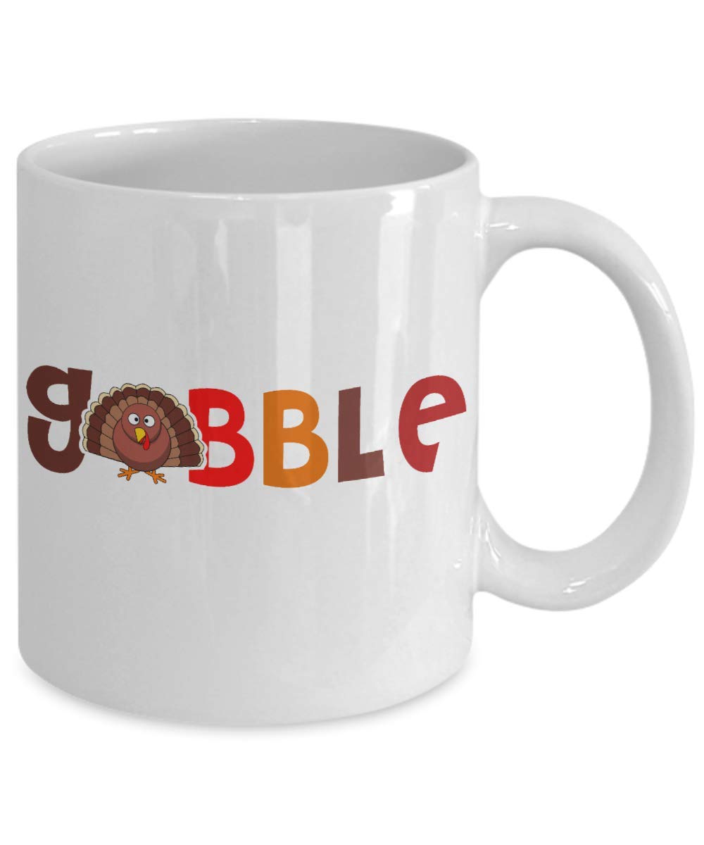 ZapBest Thanksgiving Coffee Mug - 11 Oz White Porcelain Gobble Mug for Thanksgiving Day - Perfect for Holiday Gifts, Family Gatherings & Festive Celebrations