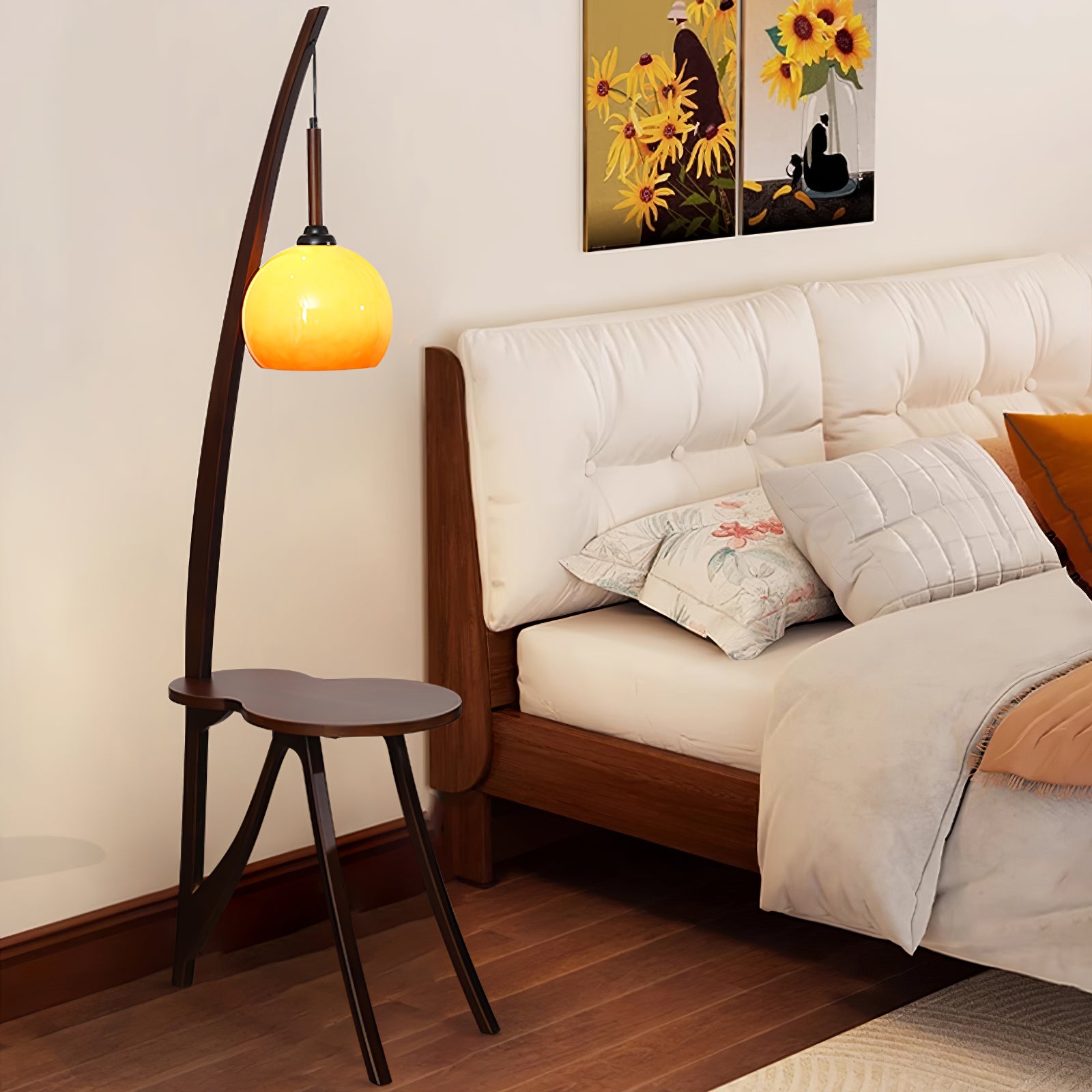 Arc Wood Hanging Floor Lamp - Modern Scandinavian Style Adjustable Pendant Light for Living Room, Bedroom, or Dining Area - Perfect for Ambient Lighting and Home Decor