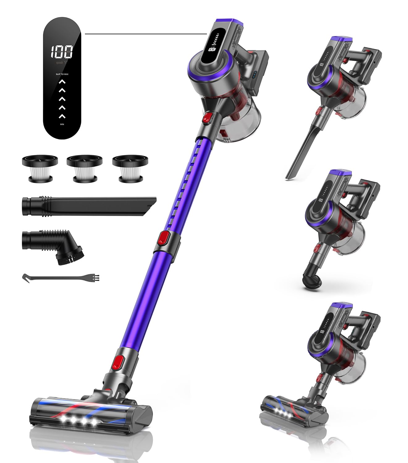 Powerful 450W Cordless Vacuum Cleaner with 40Kpa Suction & 55Min Runtime - Lightweight Stick Vacuum for Hardwood Floors, Carpets & Pet Hair - Anti-Tangle Tech & Touch Display - Perfect for Home Cleaning & Pet Owners