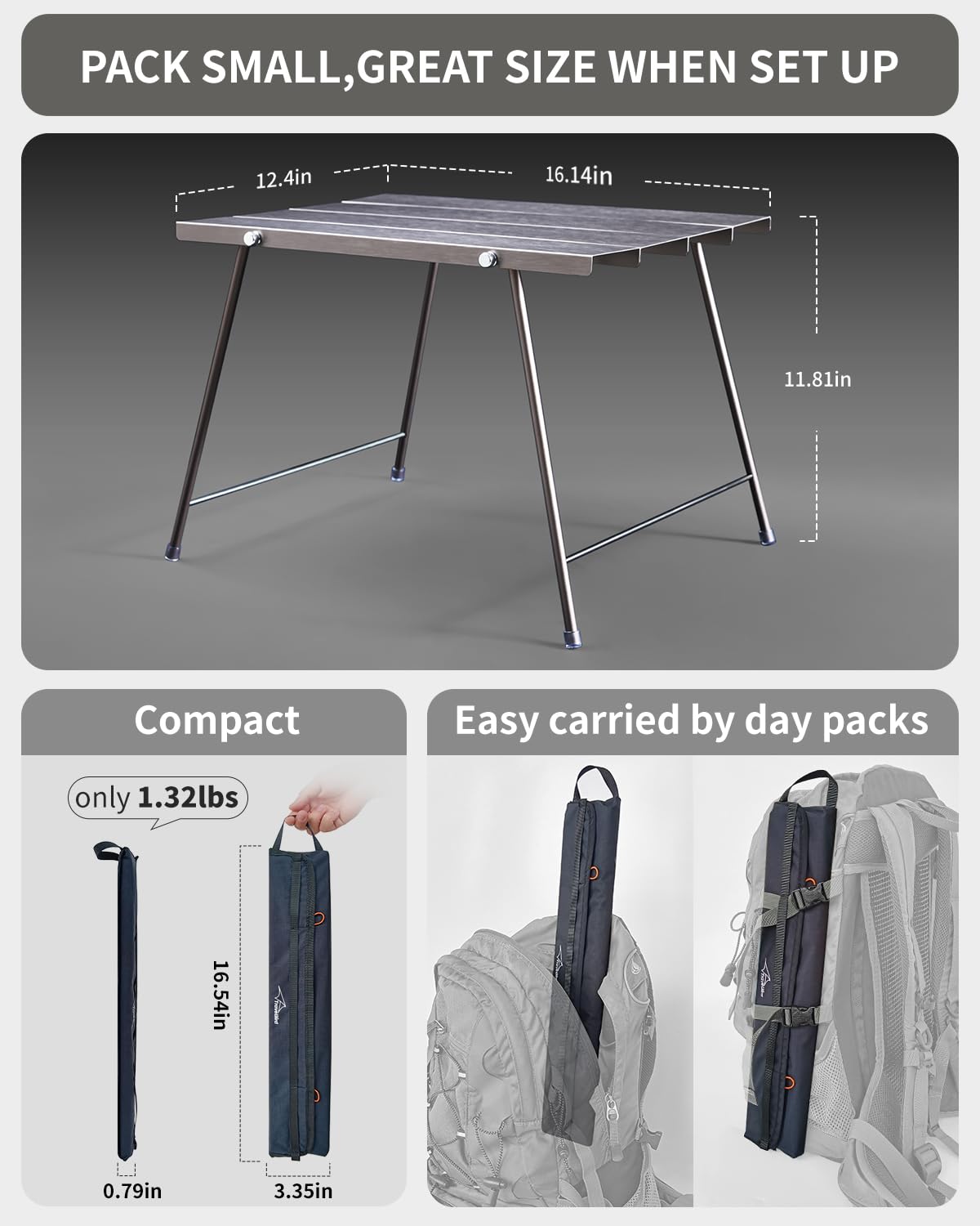 Ultralight Aluminum Folding Camping Table - Portable Compact Outdoor Side Table with Carry Bag for Camping, Picnic, Beach, Travel & Backpacking | Perfect for Outdoor Cooking, Tailgating & RV Adventures