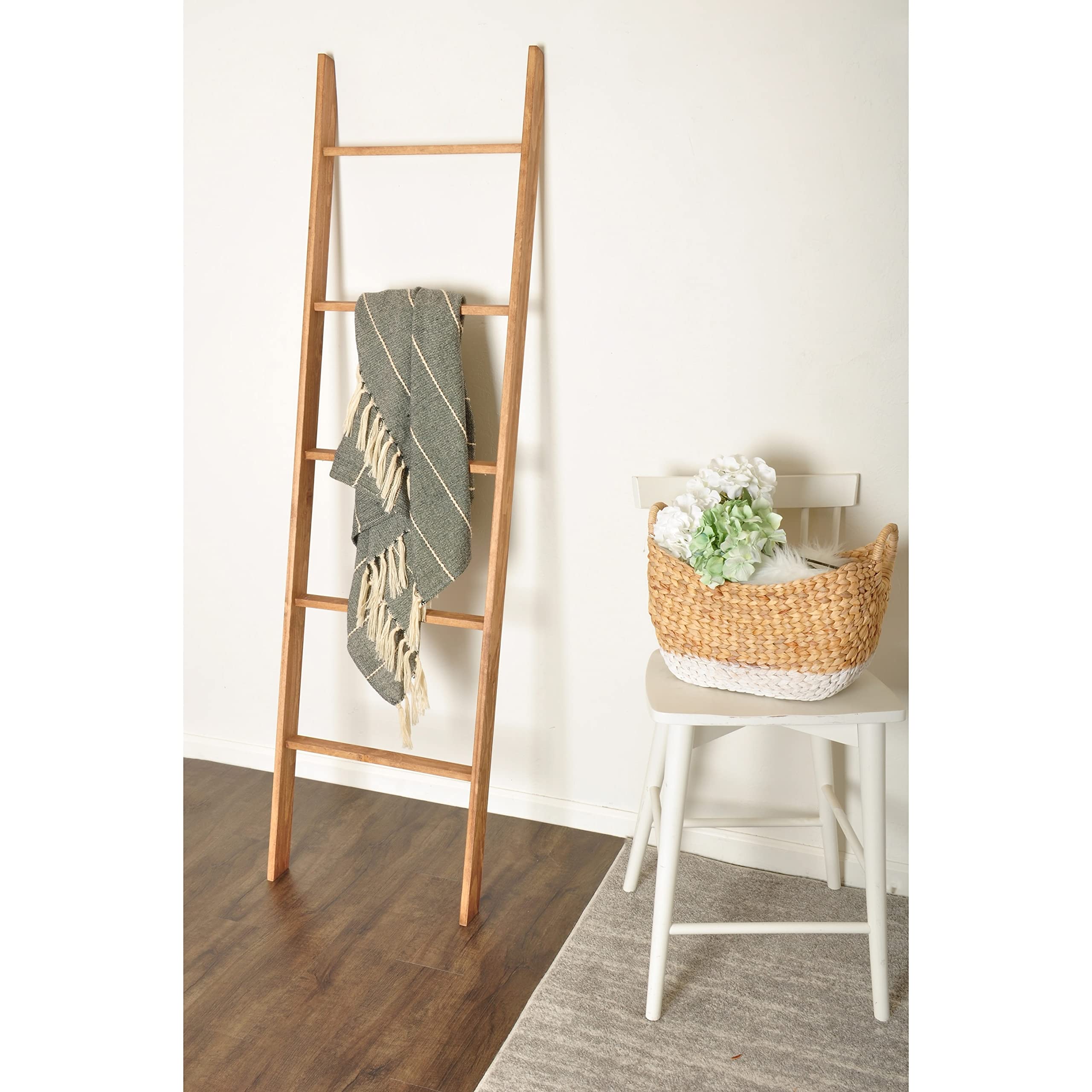 BrandtWorks Minimalist Blanket Ladder - Light Brown Wooden Blanket Display for Farmhouse, Bedroom & Living Room Decor