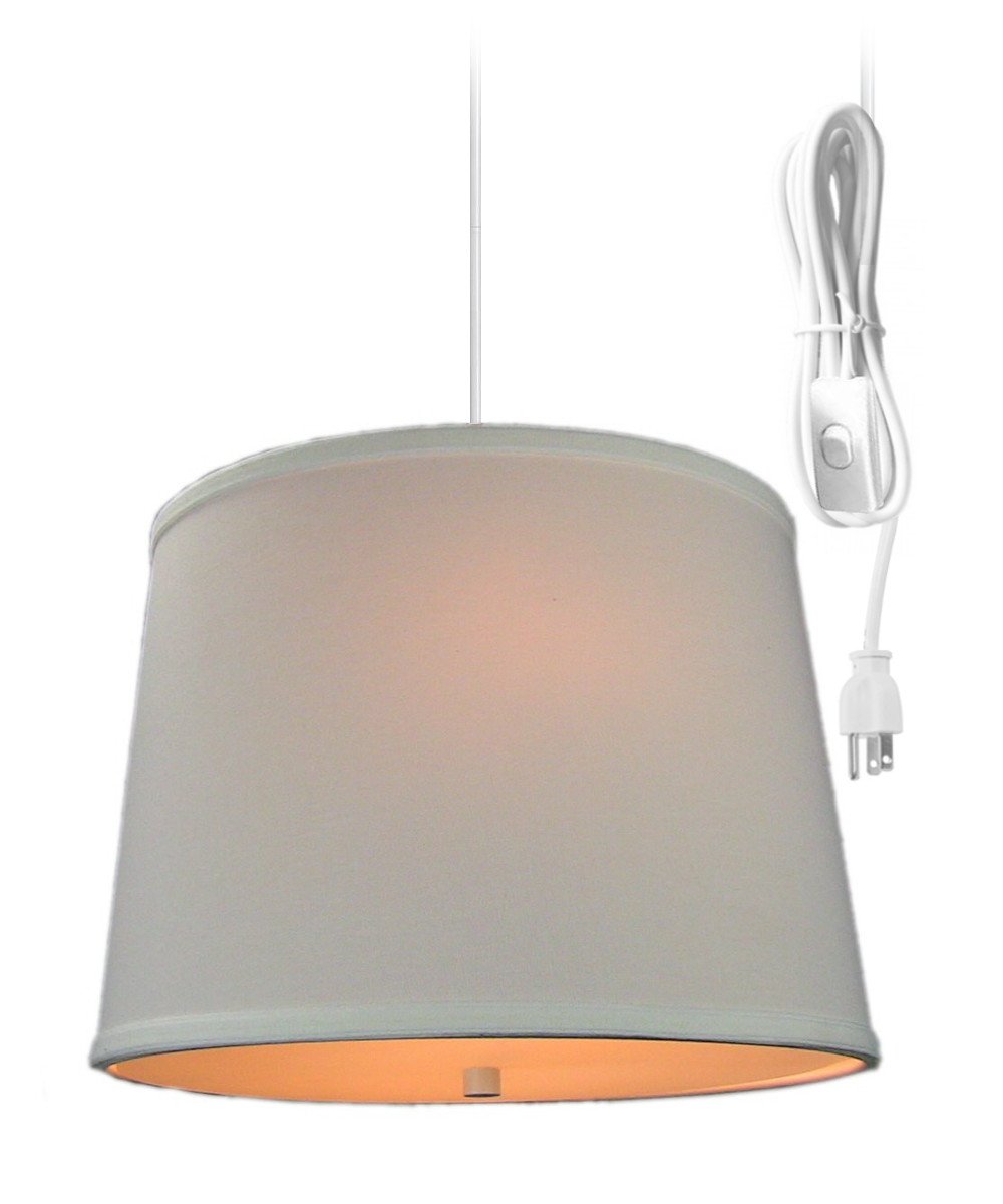 HomeConcept 2 Light Plug-in Swag Pendant with White Linen Shade & Diffuser - 14 Inch White Cord - Perfect for Kitchen Island, Dining Room or Bedroom Lighting