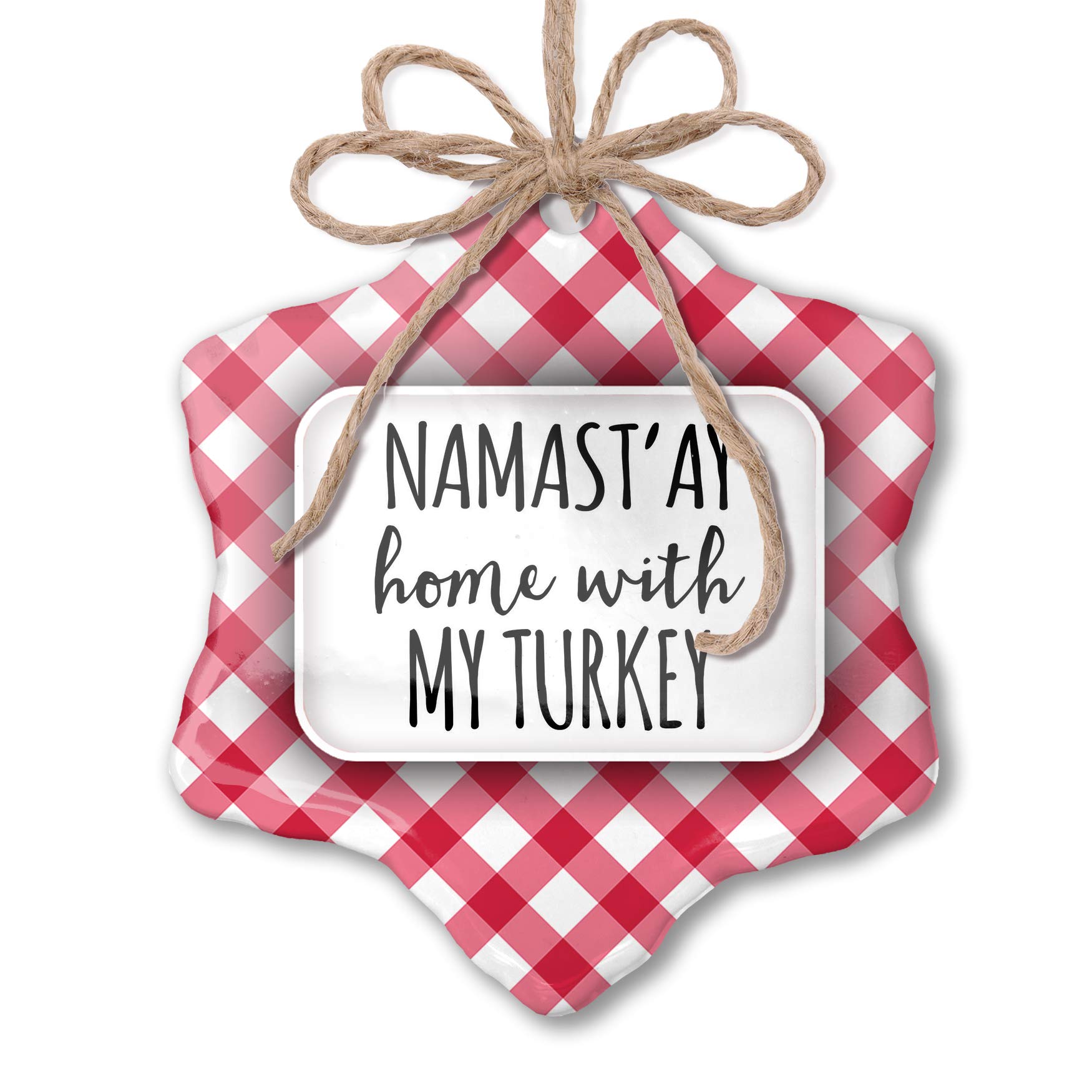 Namast'ay Home with My Tuna Christmas Ornament - Funny Holiday Decoration with Red Plaid Design - Perfect for Tree Decor, Gift Exchange & Festive Home Decor