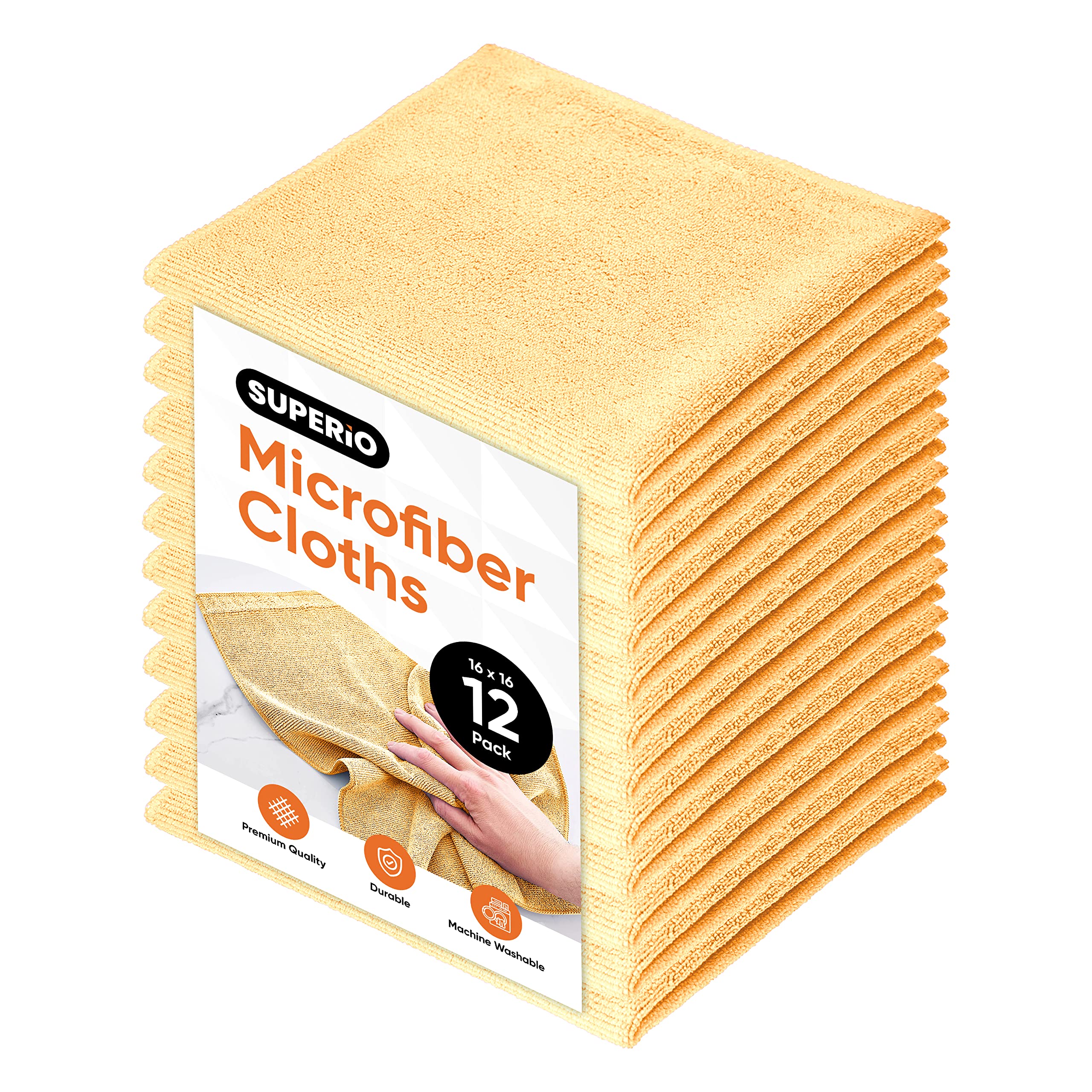 Premium Yellow Microfiber Cleaning Cloths - 16x16 Inch Super Absorbent, Lint-Free & Reusable - Perfect for Cars, Kitchen, Bathroom & Household Cleaning (12-Pack) - Streak-Free Shine Without Detergents - Ideal for Car Detailing, Glass Cleaning & Dusting Surfaces
