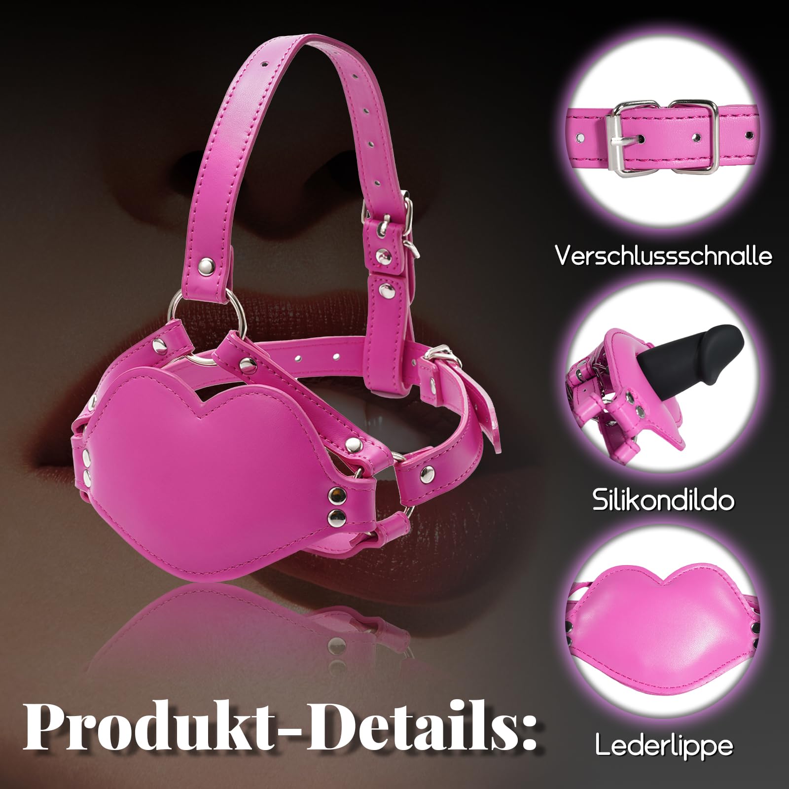 Adjustable Leather Bondage Gag with Silicone Dildo - Pink Erotic Sex Toy for BDSM, Fetish Play, Couples & Adults - Perfect for Roleplay, Spice Up Intimacy & Sensual Exploration