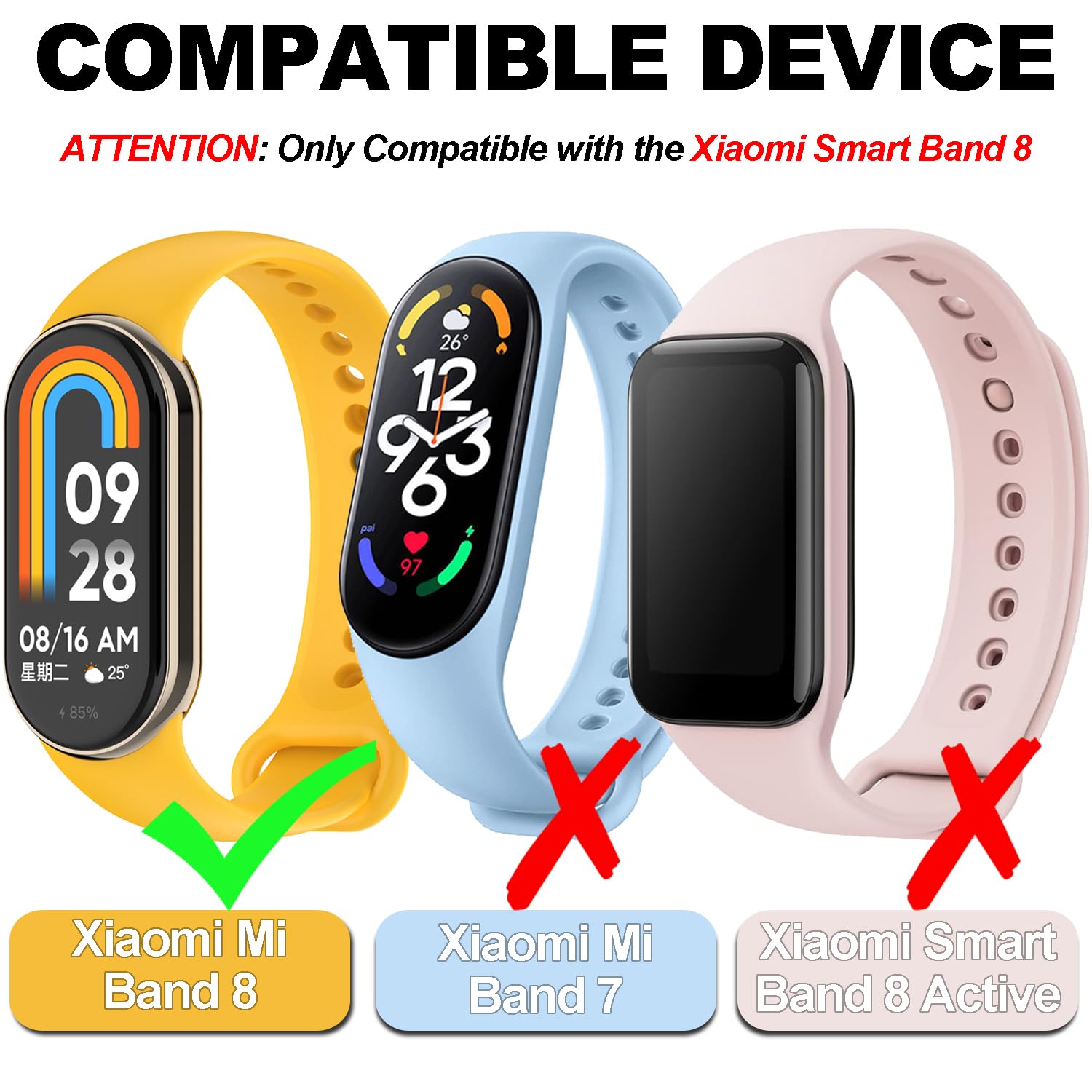 BABEJIA 3PCS Replacement Bracelets for Xiaomi Mi Band 9/8 - Soft, Breathable, Adjustable Wristbands for Xiaomi Smart Band 9 & 8 - Perfect for Fitness, Running, Swimming & Daily Wear