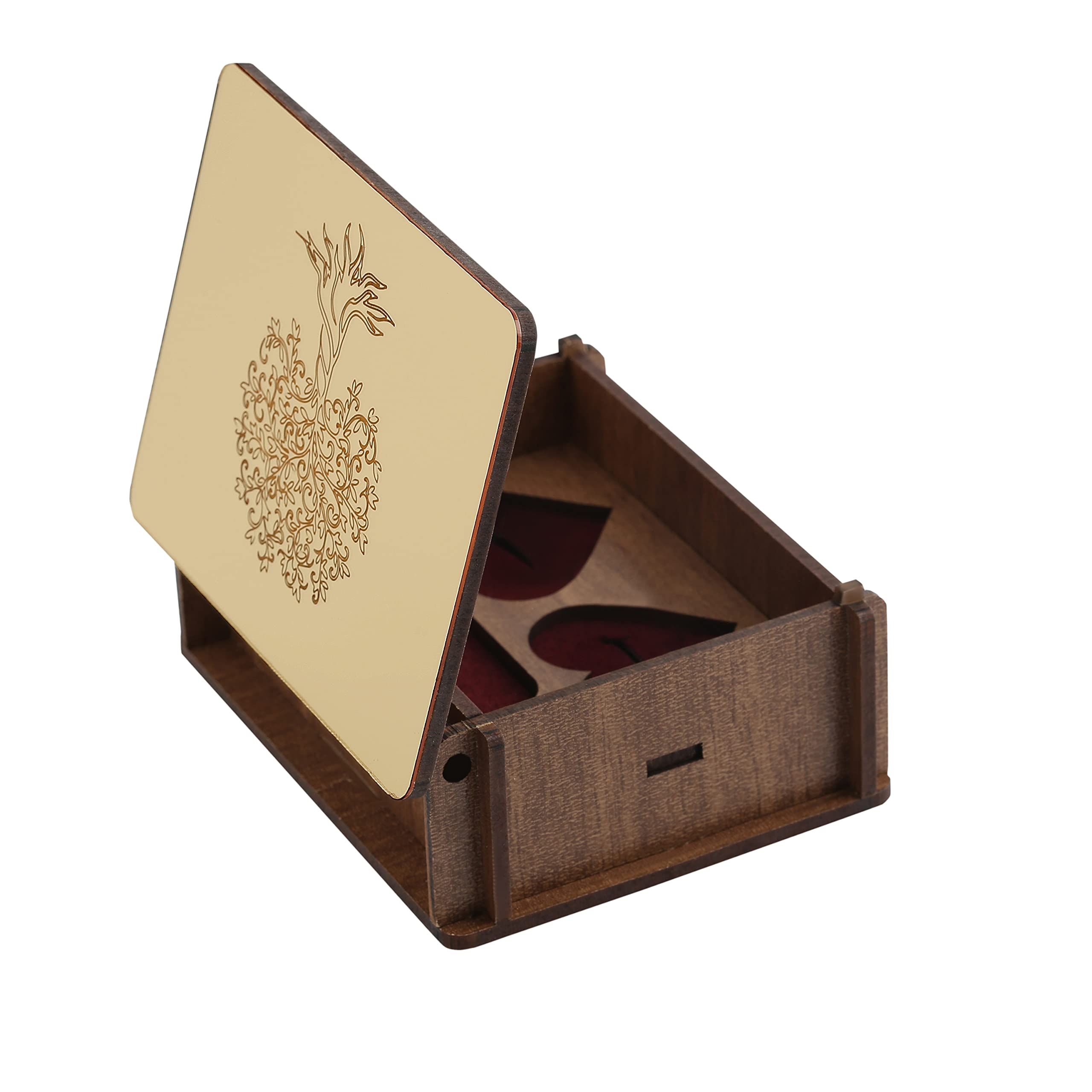 LUCCE Rustic Wooden Ring Bearer Box with Golden Mirror Effect & Tree of Life Design - Wedding Ceremony Jewelry Box for 2 Rings, Elegant Wood Storage Gift Box - Perfect for Rustic Weddings, Vow Renewals & Proposal Moments