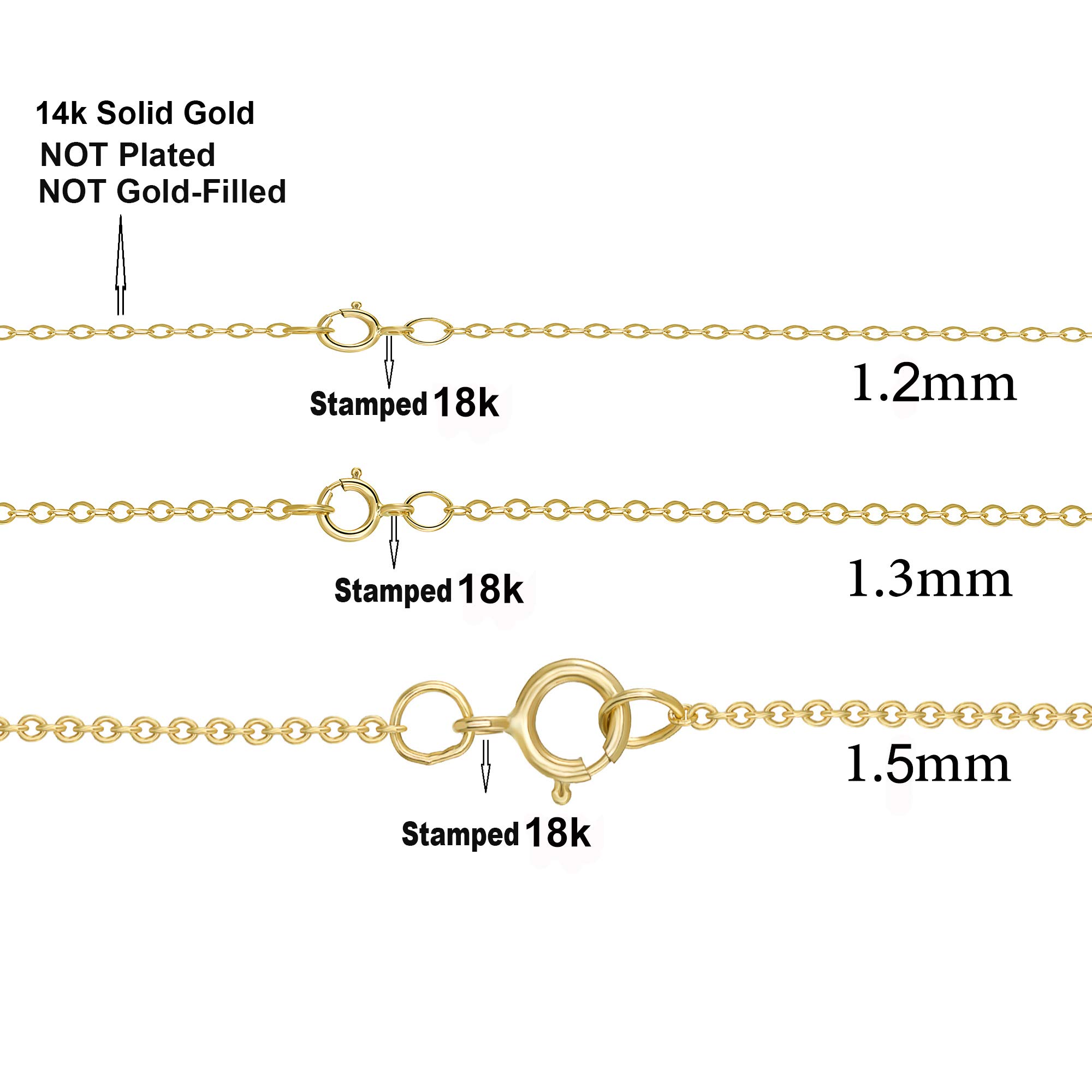 18K Solid Yellow Gold Round Cable Chain Necklace for Women - Dainty Minimalist Jewelry Gift in 16