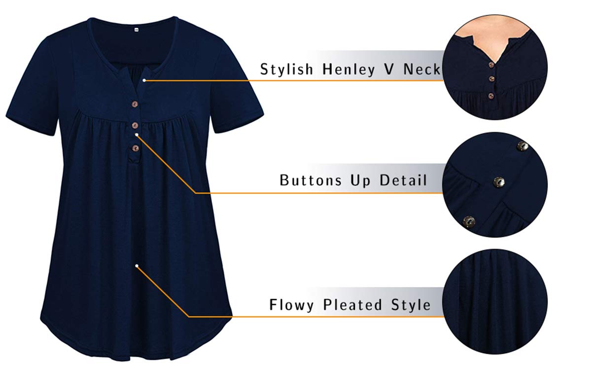 Plus Size Women's Summer Henley Shirts - Flowy Tunic Tops & Tees for Casual Wear, Work & Vacation Outfits