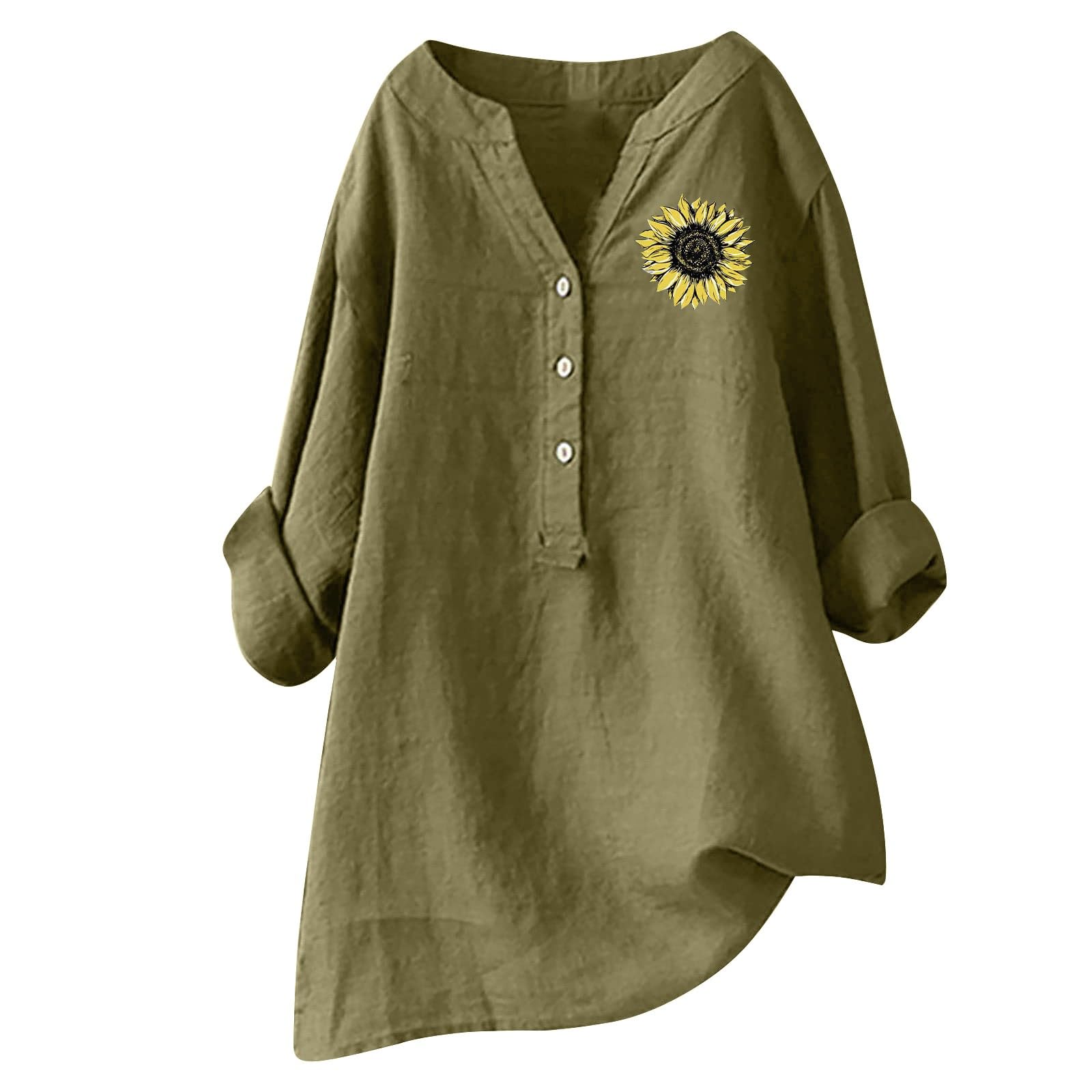 Women's Floral Blouse Casual Button Down Collar Long Sleeve Shirt Loose Ribbed Knit Fall Tunic Top - Perfect for Office, Date Night & Autumn Outfits