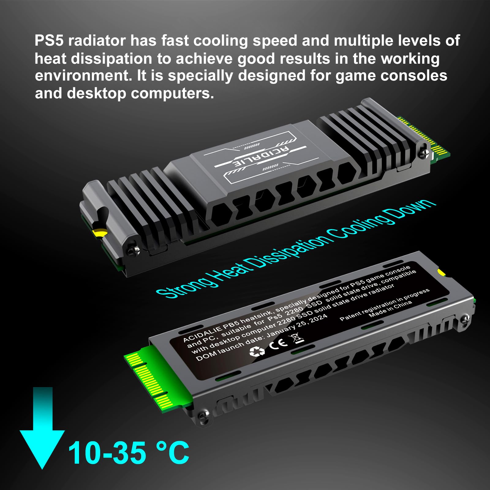 High-Performance M.2 SSD Heatsink 2280 - Gold Cooling Solution for PS5, PS5 Pro, PS5 Slim & PC Gaming | Enhance Speed & Prevent Overheating for Next-Gen Consoles & Desktop Computers