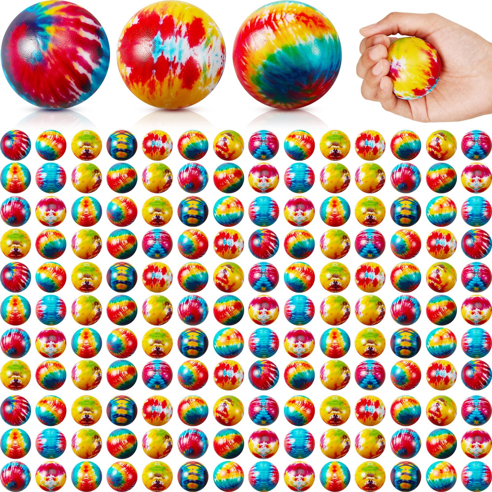 60 Pcs Tie Dye Stress Balls - Colorful Foam Sensory Toys for Stress Relief, Finger Exercise, Party Favors - Perfect for Birthday Parties, Carnival Prizes, Office Gifts & Rainbow Themed Events (2 Inch)