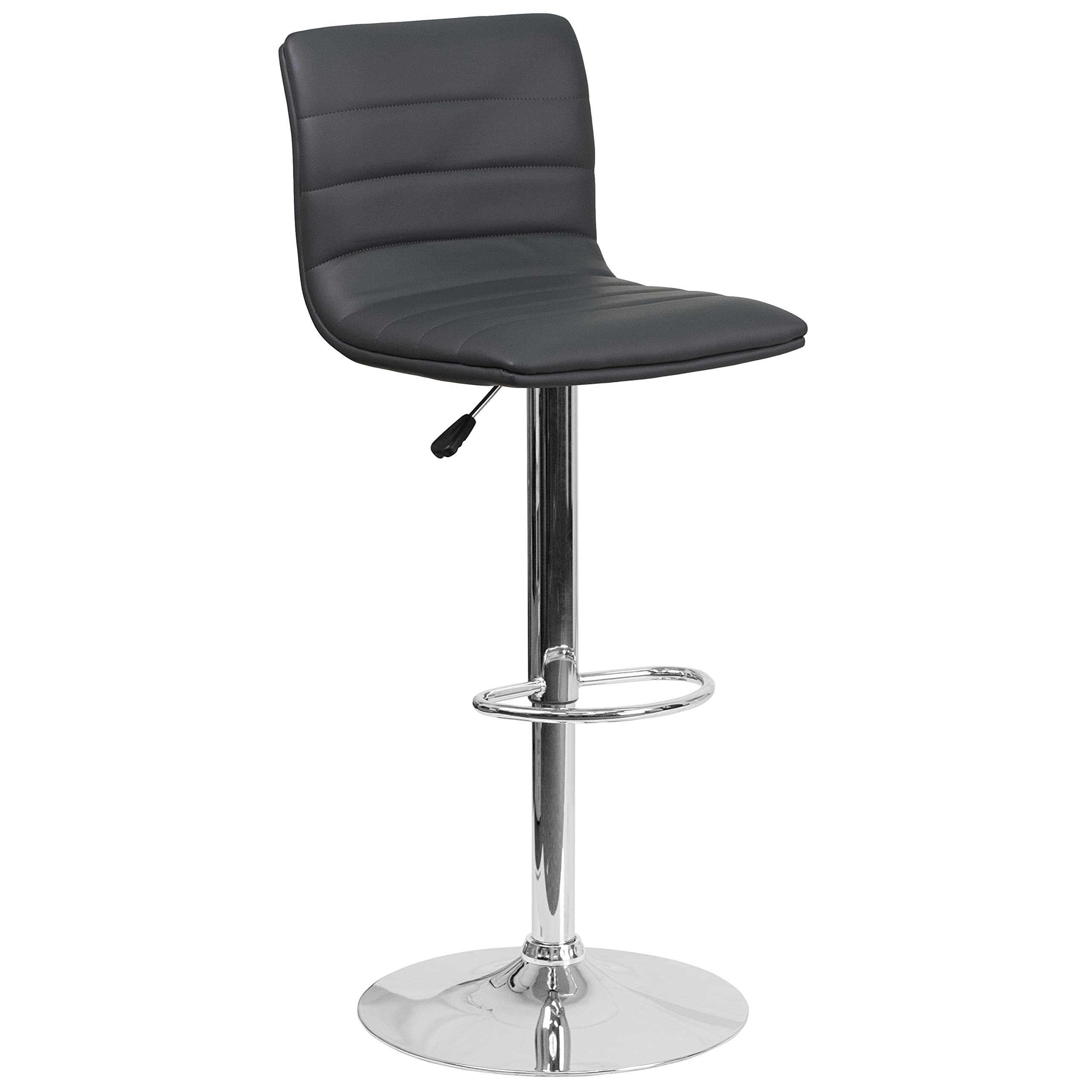 Flash Furniture Vincent 2-Pack Modern Gray Vinyl Adjustable Bar Stools with Back - Counter Height Swivel Stools with Chrome Pedestal Base - Perfect for Kitchen Islands, Home Bars & Game Rooms