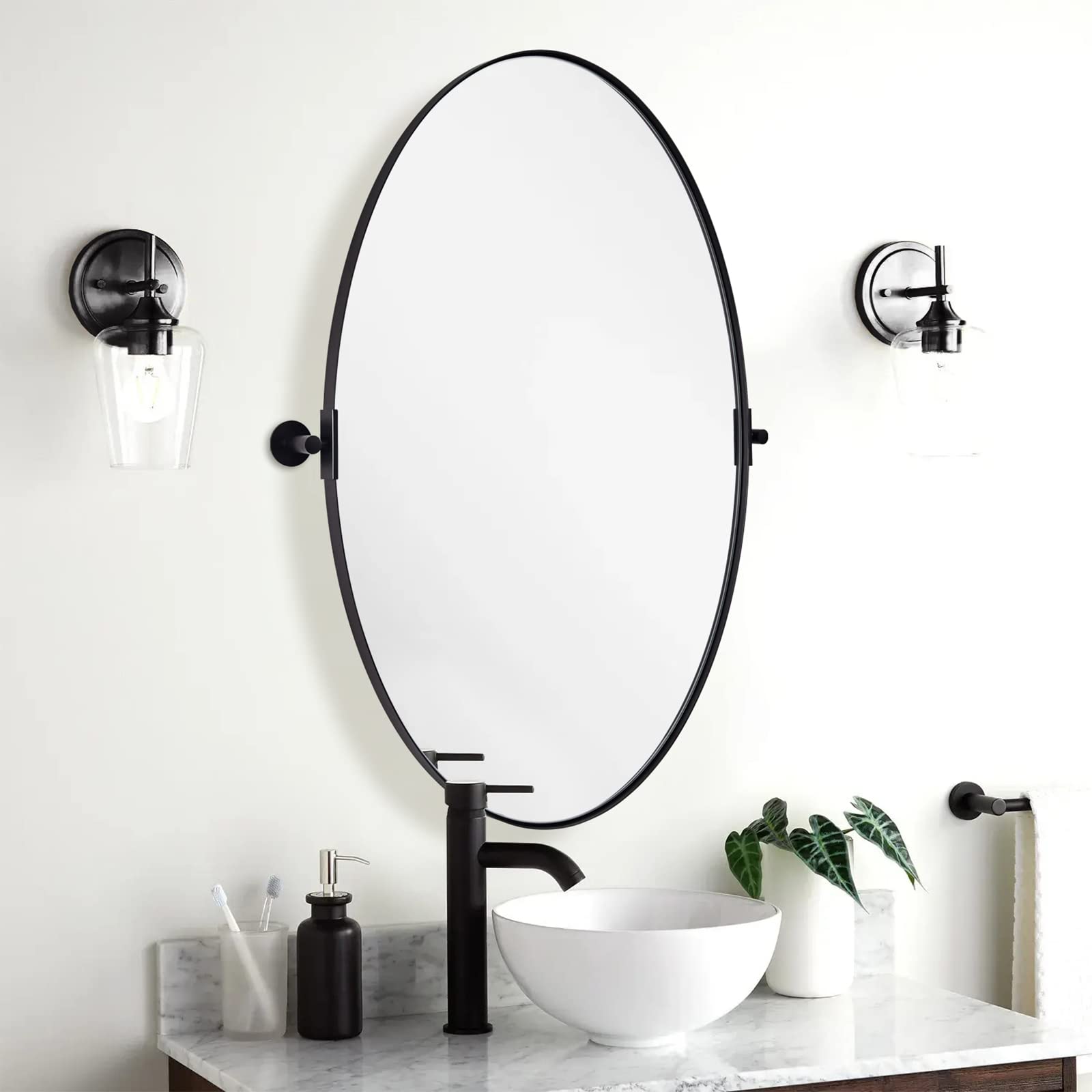 ANDY STAR Black Oval Pivot Bathroom Mirror - Matte Black Stainless Steel Frame, Tilting Vanity Wall Mirror for Vertical or Horizontal Hanging - Perfect for Modern Bathrooms, Bedrooms, and Dressing Areas