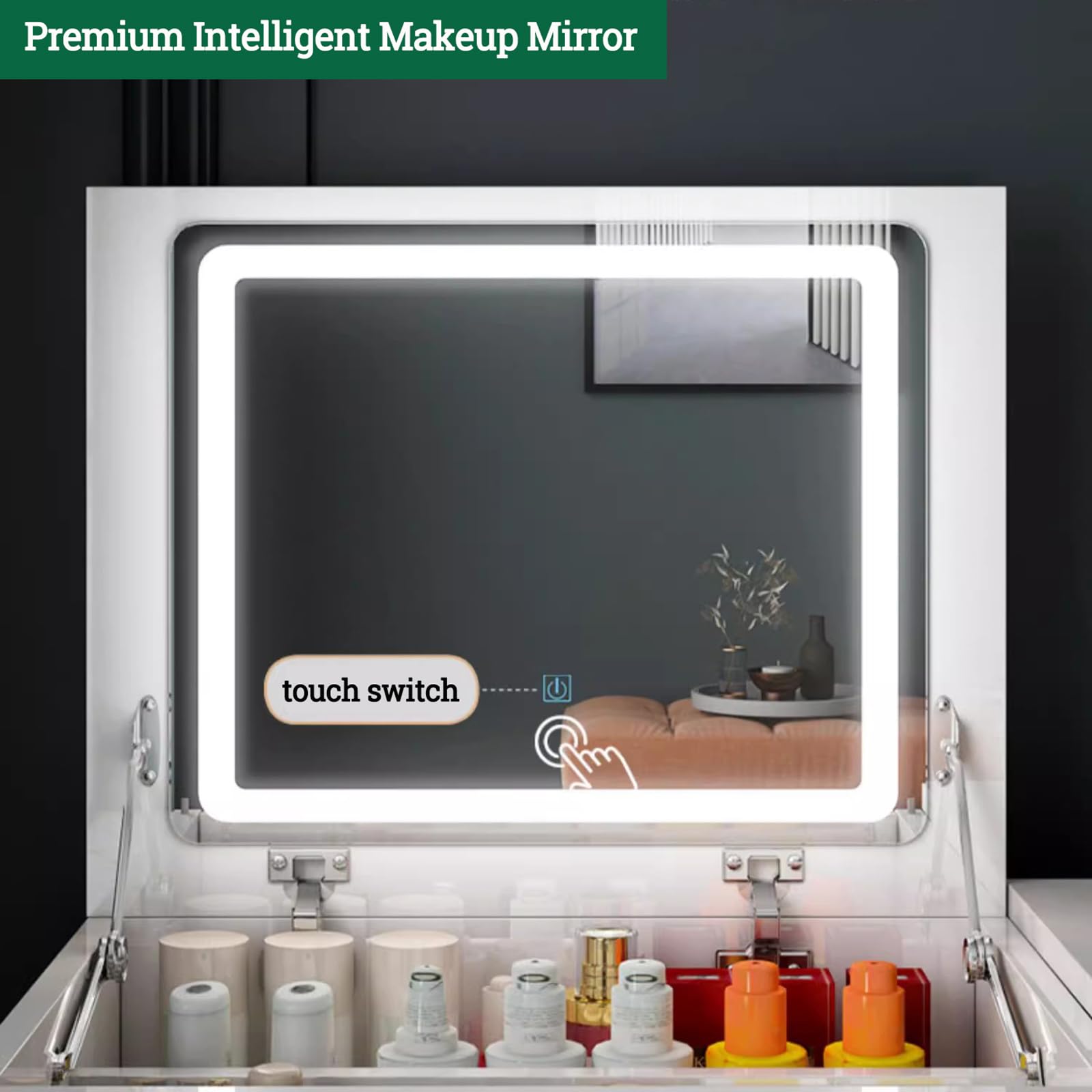Modern LED Vanity Desk with Mirror & Storage - White Makeup Dressing Table for Bedroom