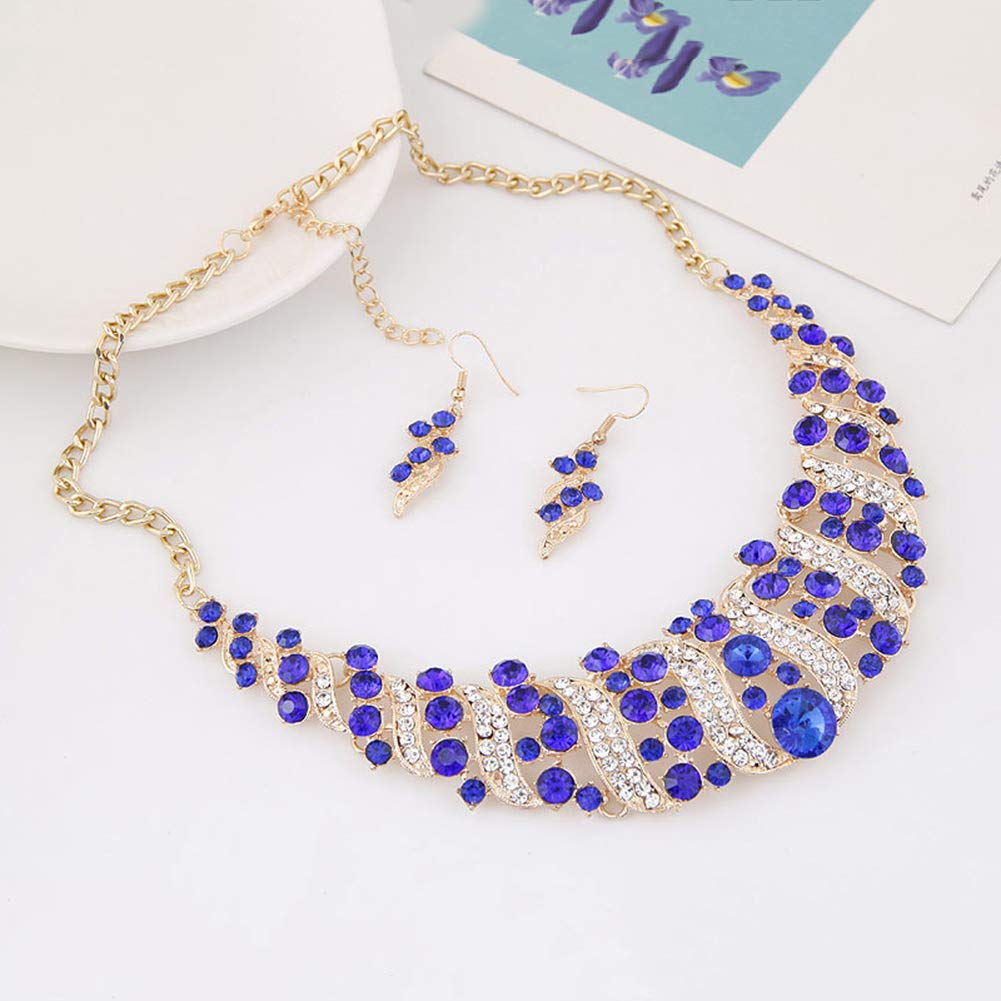 Fashion Jewelry Set for Women - Rhinestone Spiral Bib Necklace & Hook Earrings - Elegant Statement Party Accessories - Perfect for Evening Events, Weddings, and Special Occasions
