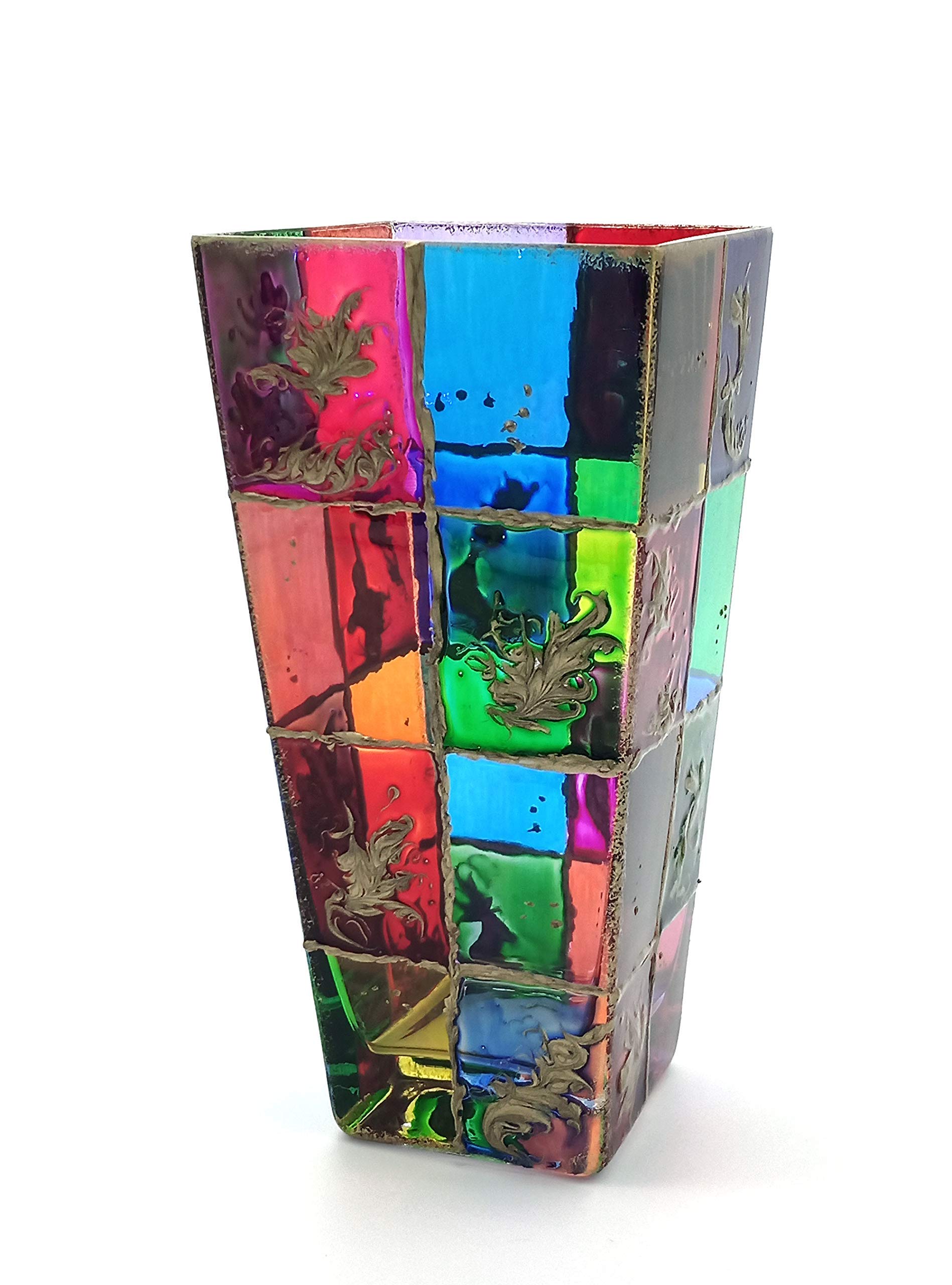 Golden Window 250 Crystal Vase - Hand-Painted Murano Style Venetian Glass Art Piece for Home Decor, Wedding Centerpieces & Luxury Gift Giving