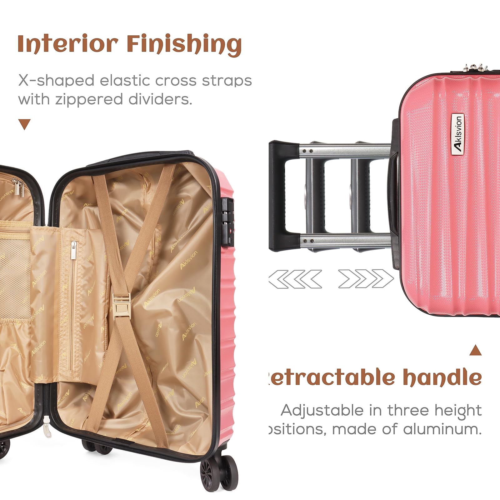 3-Piece ABS Hardshell Spinner Luggage Set with Carry-On Suitcase, Weekender Bag & Toiletry Bag (Pink) - Perfect for Air Travel, Business Trips & Family Vacations