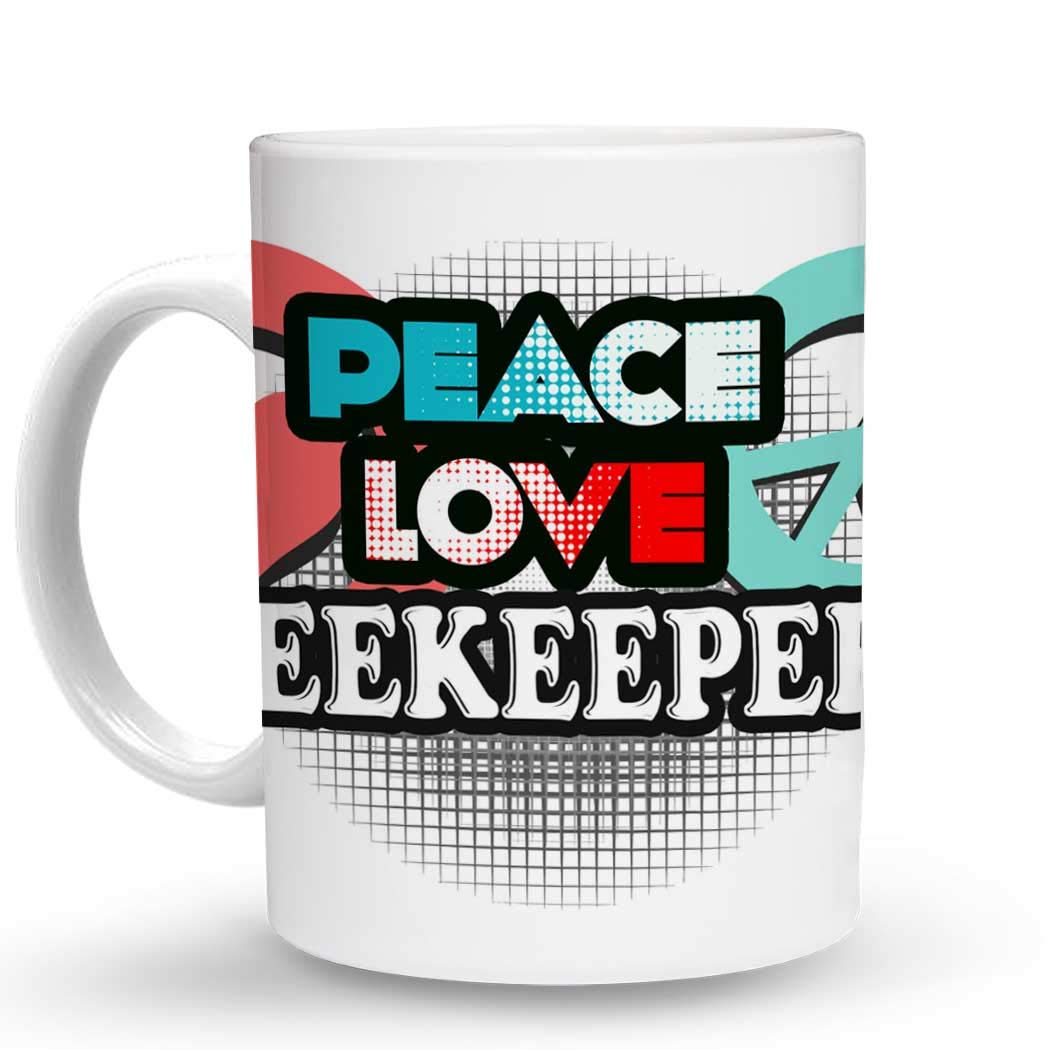 Makoroni - PEACE LOVE BEEKEEPER - 11 Oz Unique Ceramic Coffee Mug for Tea & Hot Drinks - Perfect Gift for Beekeepers & Nature Lovers - Ideal for Home, Office & Outdoor Use