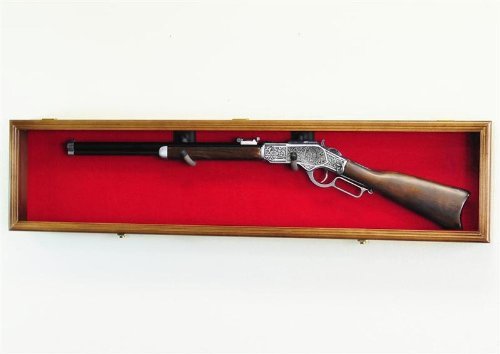 Lockable Cherry Wood Rifle Display Case with UV Protection - Wall Mounted Gun Cabinet for Secure Firearm Storage - Perfect for Home, Office, or Hunting Lodge Decor