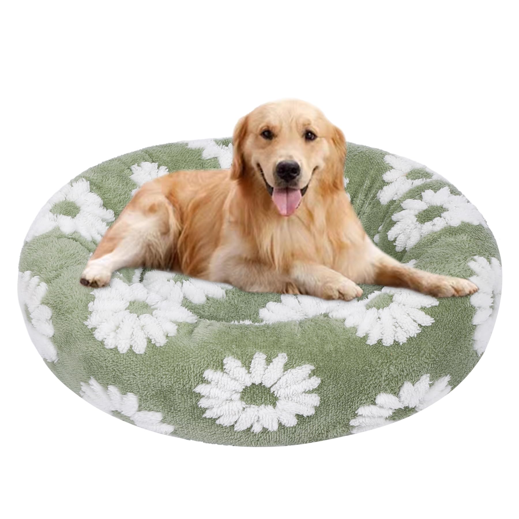 Calming Donut Dog Bed for Small Pets up to 40 lbs - Washable Anti-Anxiety Round Pet Bed with Non-Slip Bottom - Fluffy & Cozy for Dogs & Cats (White, 28