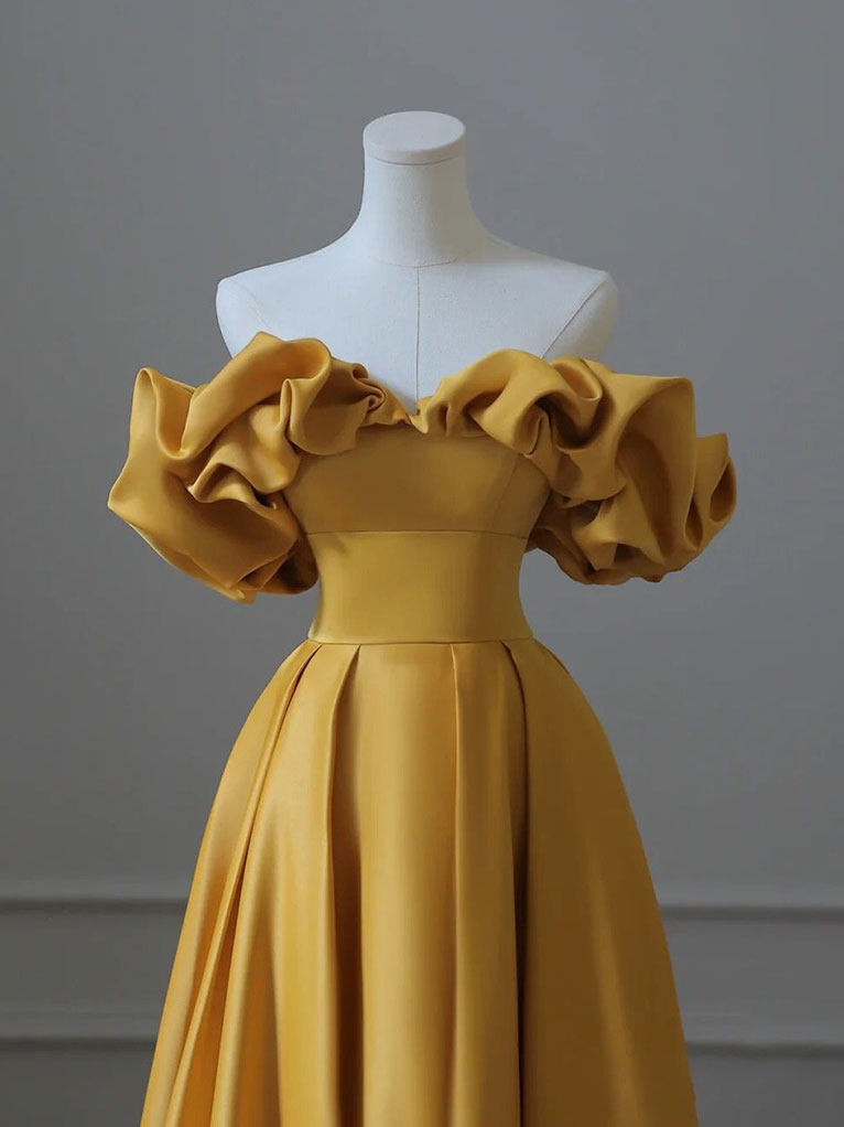 Elegant Satin Yellow Long Prom Dress - A-Line Formal Graduation Party Gown for Women | Perfect for Prom Night, Homecoming, and Special Occasions