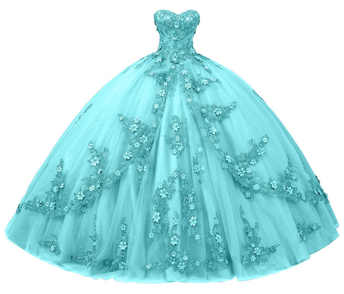 Elegant Sweetheart Quinceañera Dress for Women - Strapless Corset with Floral Appliques & Beaded Tulle Prom Gown | Perfect for Quinceañeras, Prom Nights, and Formal Celebrations